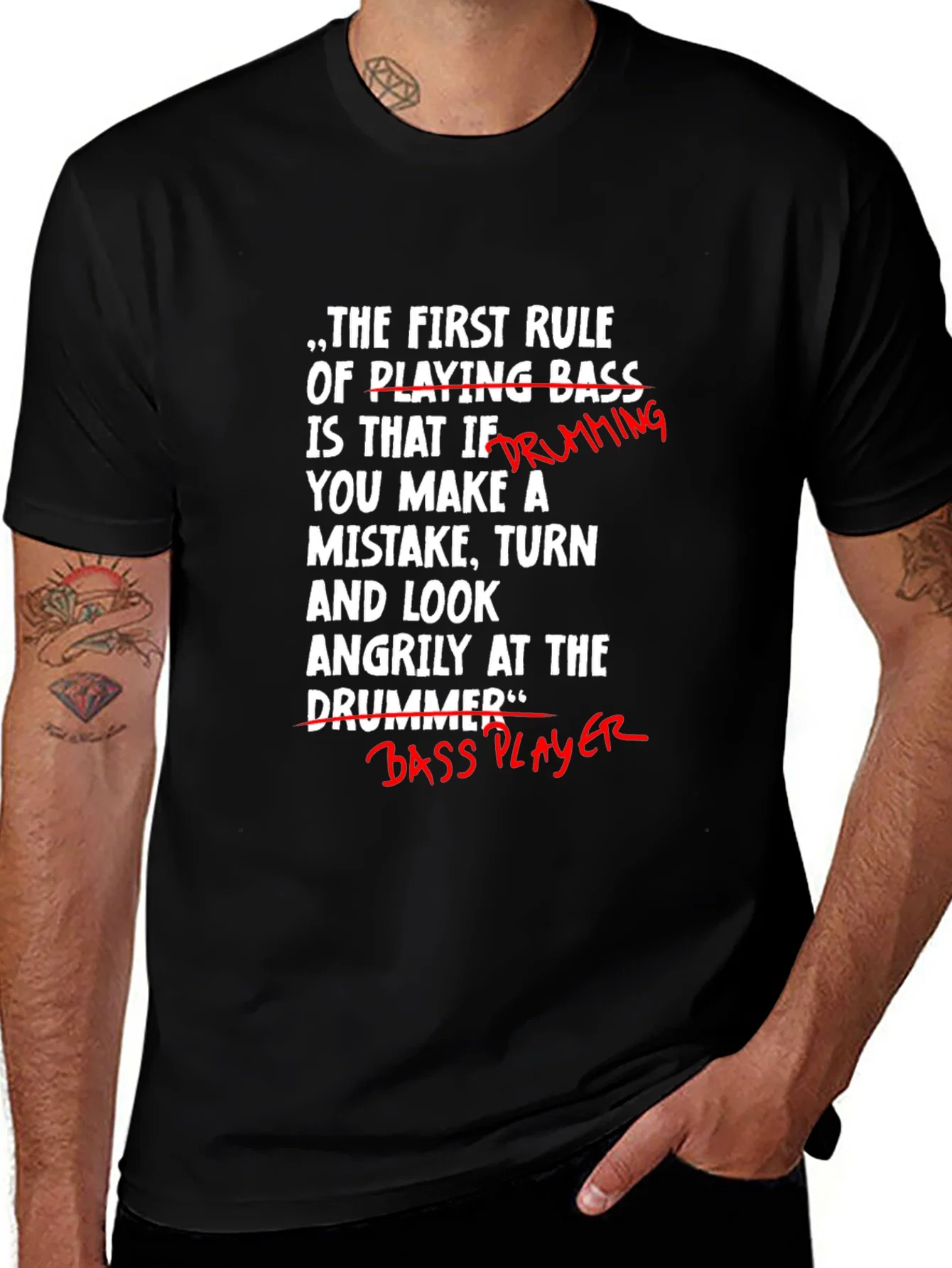 Rebbecca Funny Bass Player T-Shirt - Blame the Drummer!