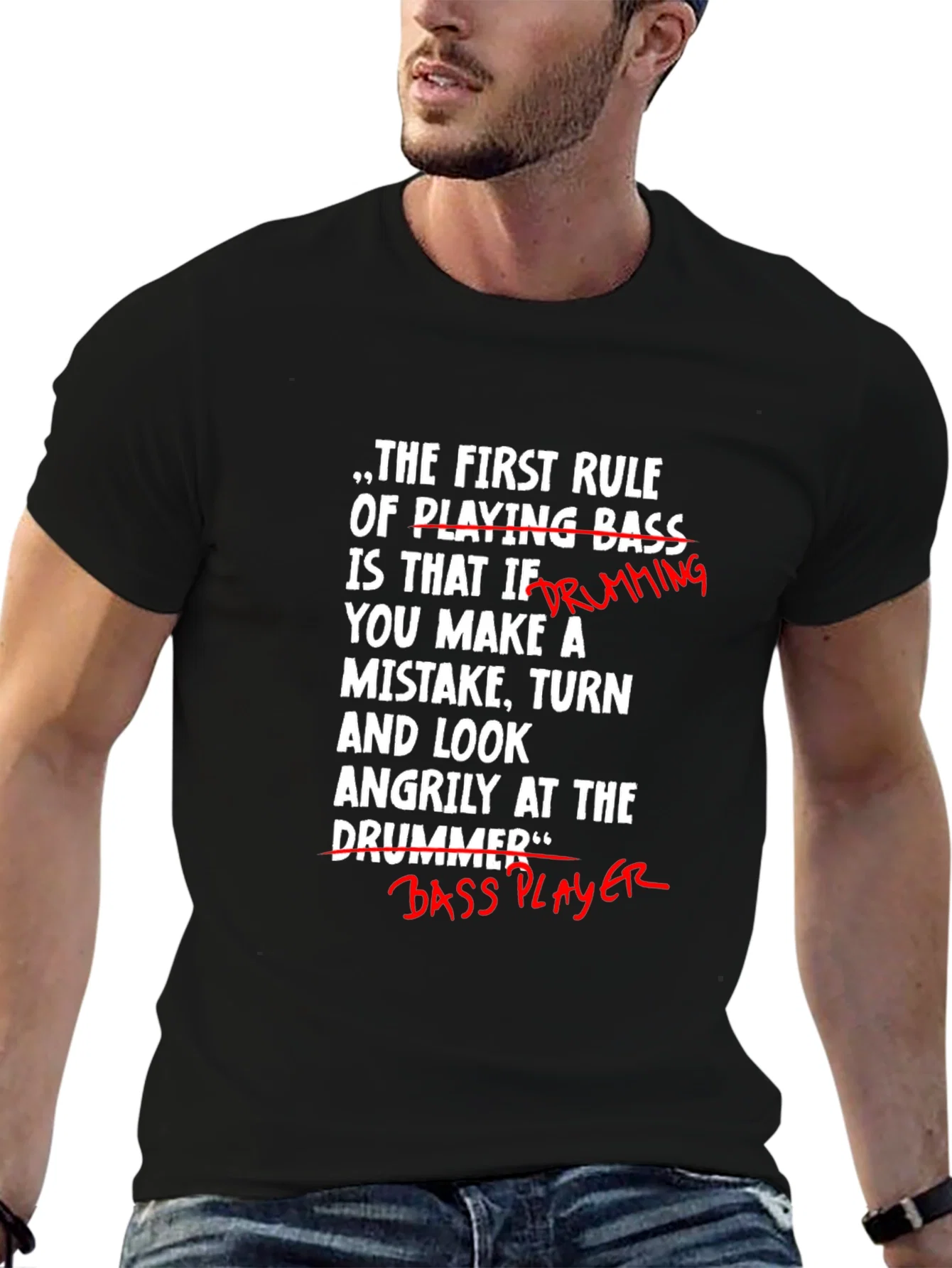 Rebbecca Funny Bass Player T-Shirt - Blame the Drummer!