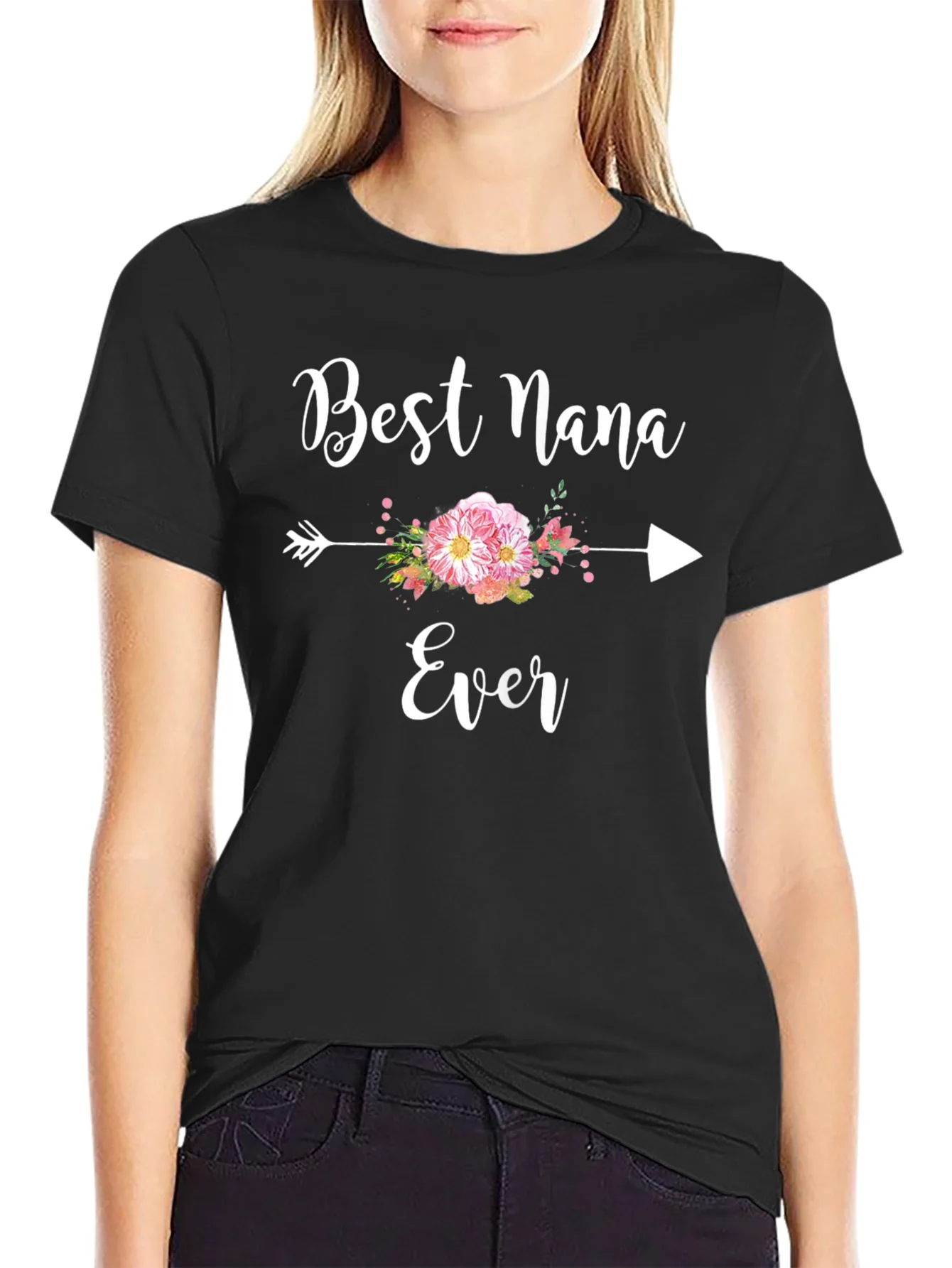 Camiseta Negra Best Nana Ever con Flores