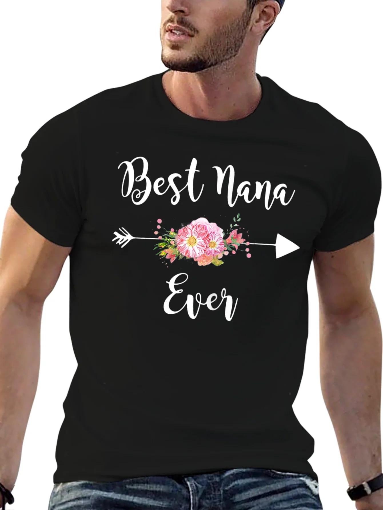 Camiseta Negra Best Nana Ever con Flores