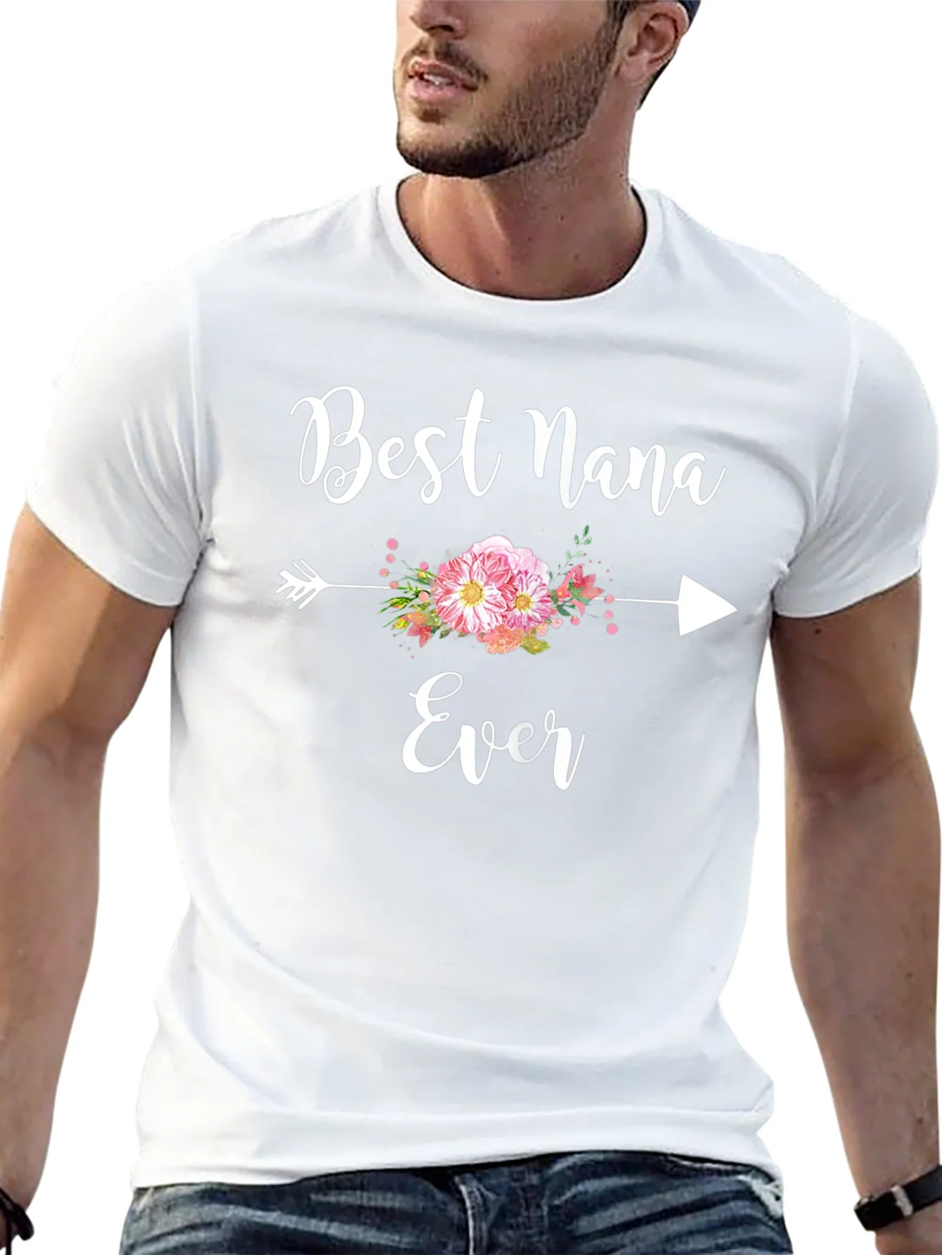 Camiseta Negra Best Nana Ever con Flores