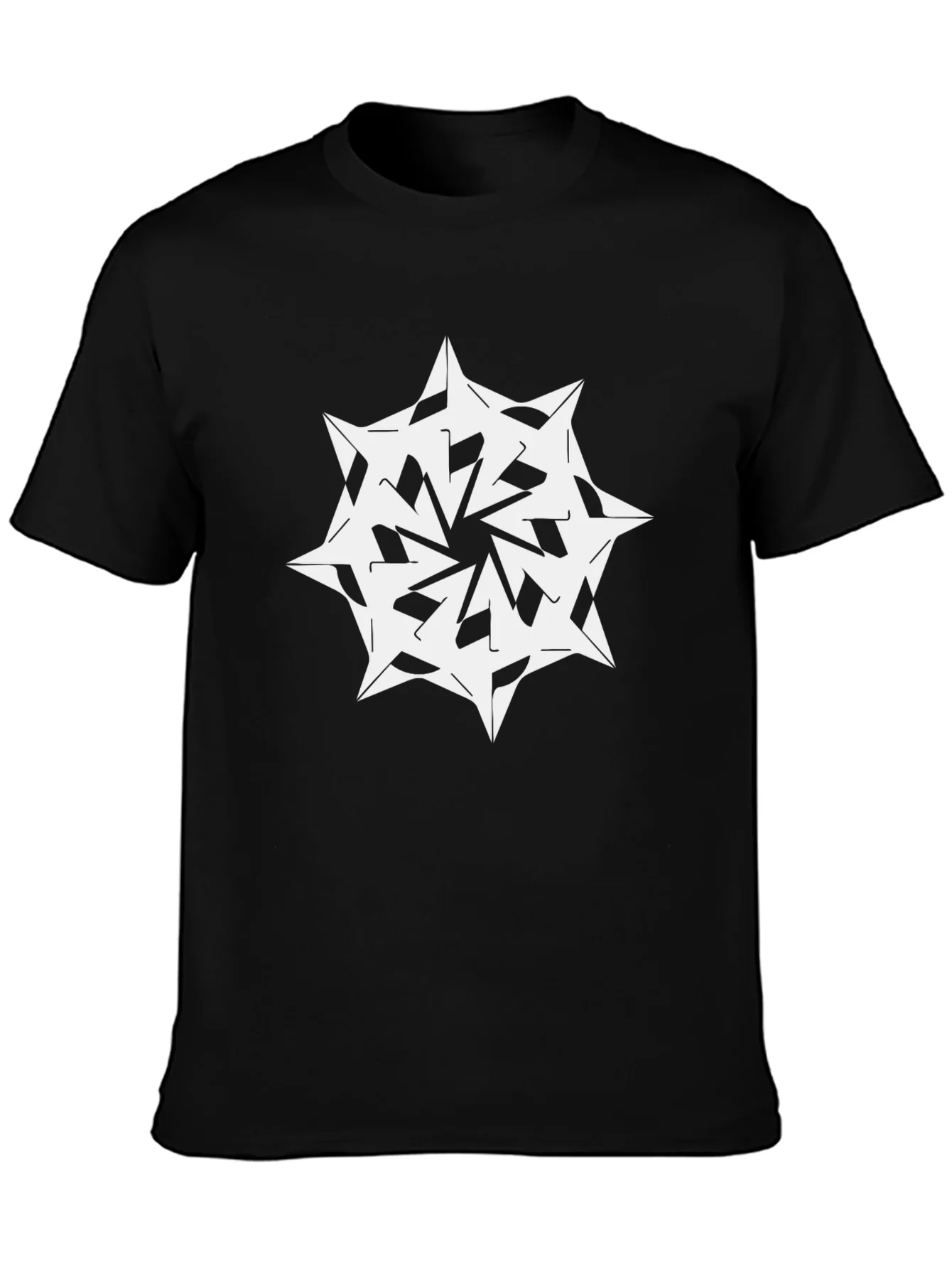 Camiseta Negra con Dise?o Abstracto Blanco