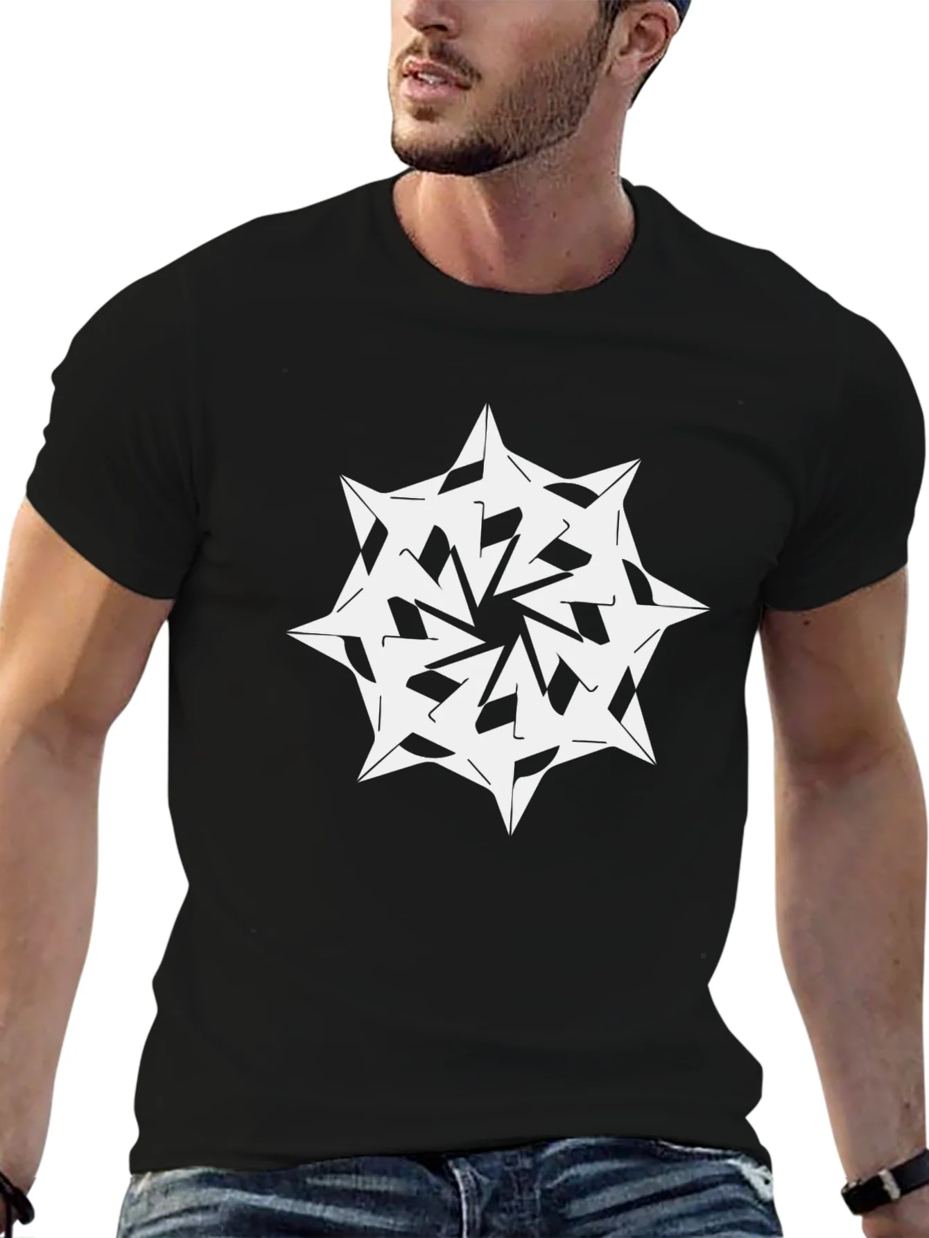 Camiseta Negra con Dise?o Abstracto Blanco