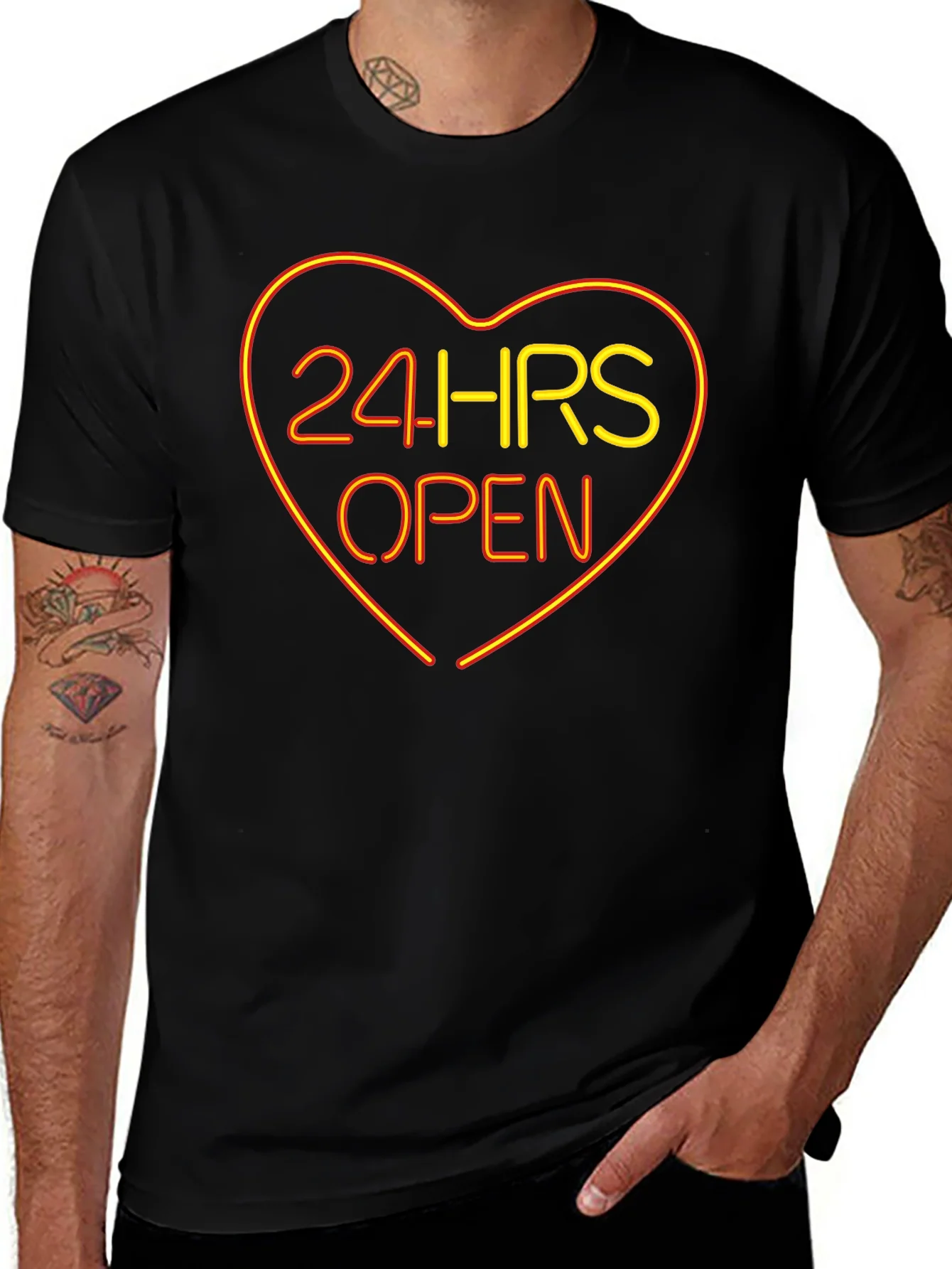 Rebbecca 24HRS OPEN Heart Neon Graphic T-Shirt