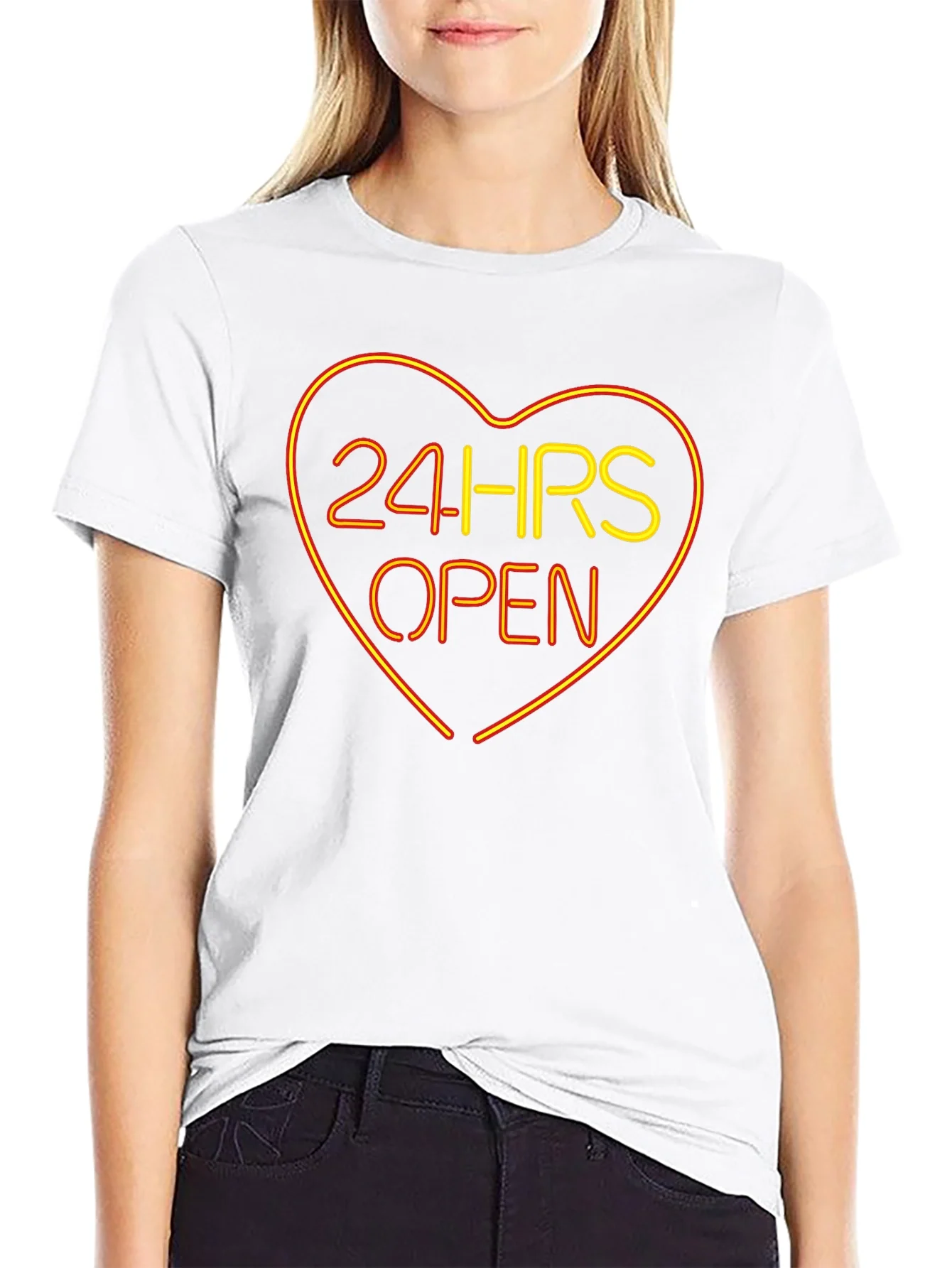 Rebbecca 24HRS OPEN Heart Neon Graphic T-Shirt