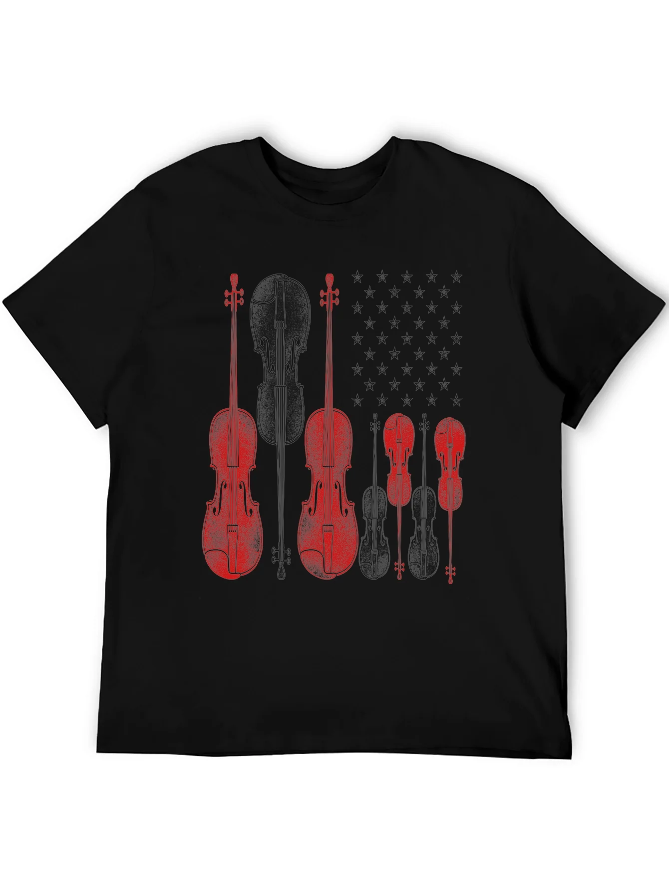 Camiseta Negra con Dise?o de Violines Rojos