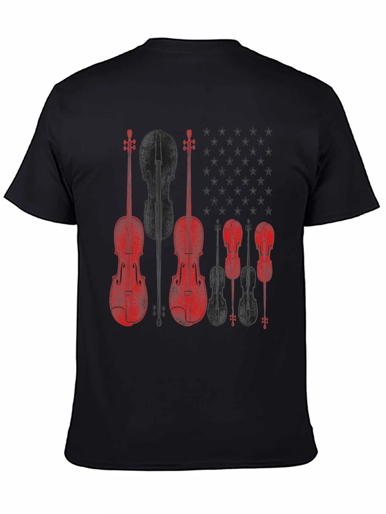 Camiseta Negra con Dise?o de Violines Rojos
