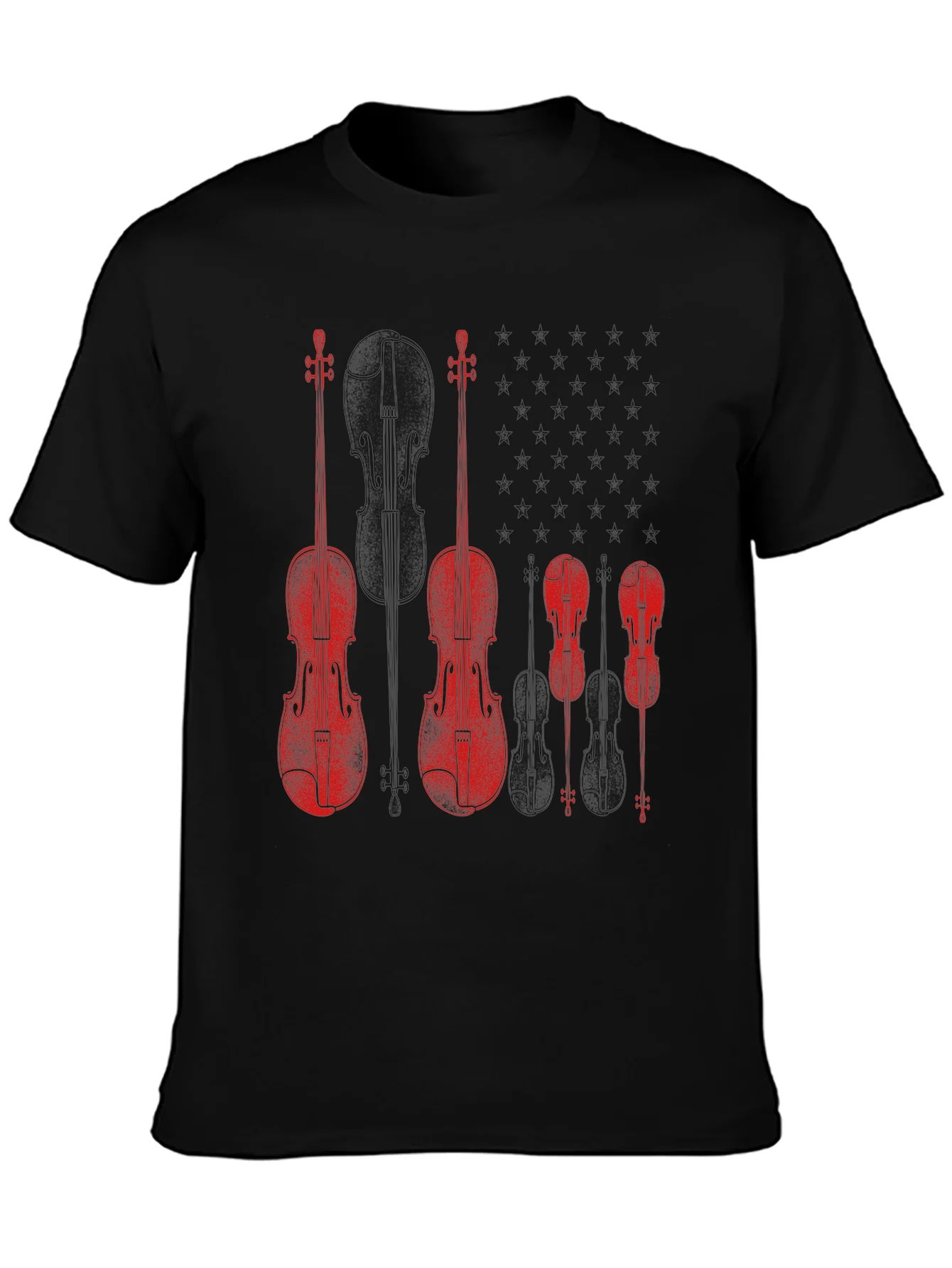 Camiseta Negra con Dise?o de Violines Rojos