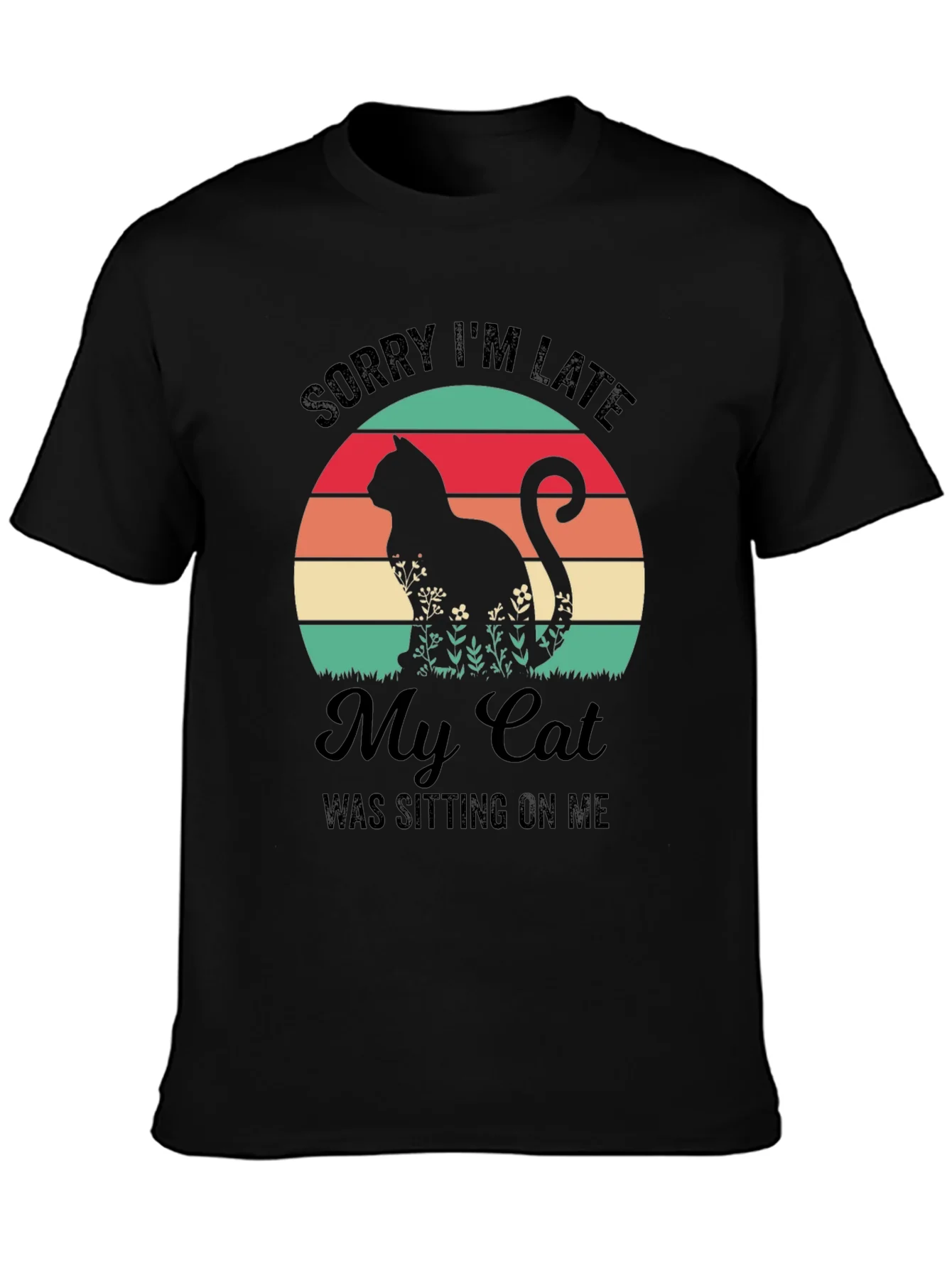 Camiseta Negra con Dise?o de Gato Retro