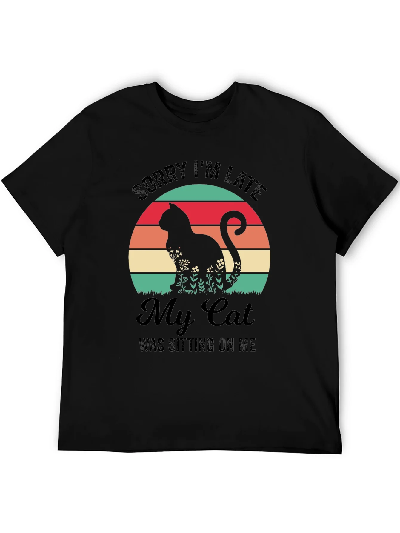 Camiseta Negra con Dise?o de Gato Retro