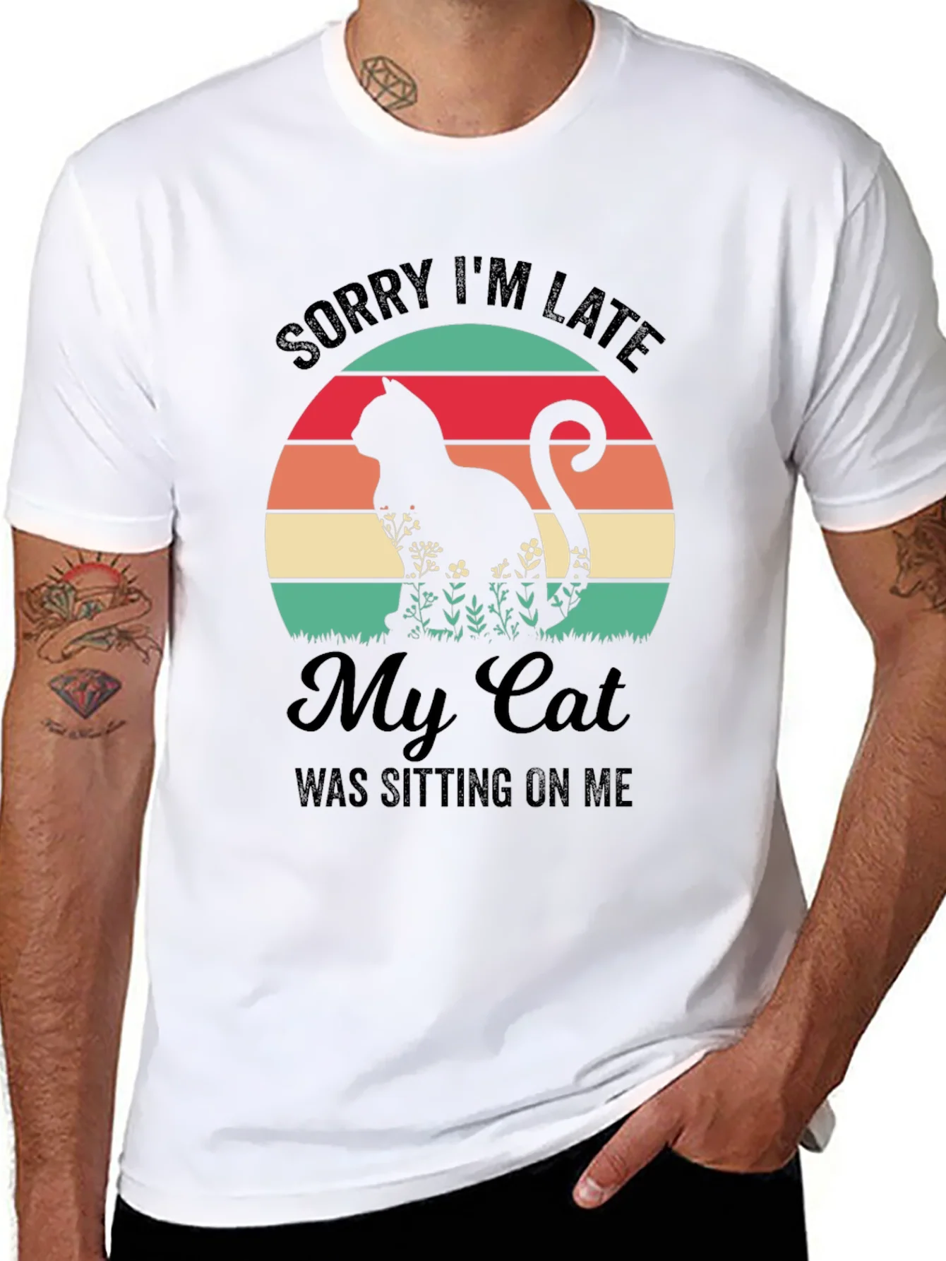 Camiseta Negra con Dise?o de Gato Retro