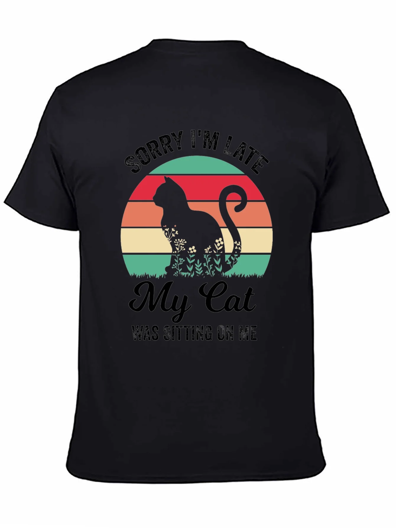Camiseta Negra con Dise?o de Gato Retro