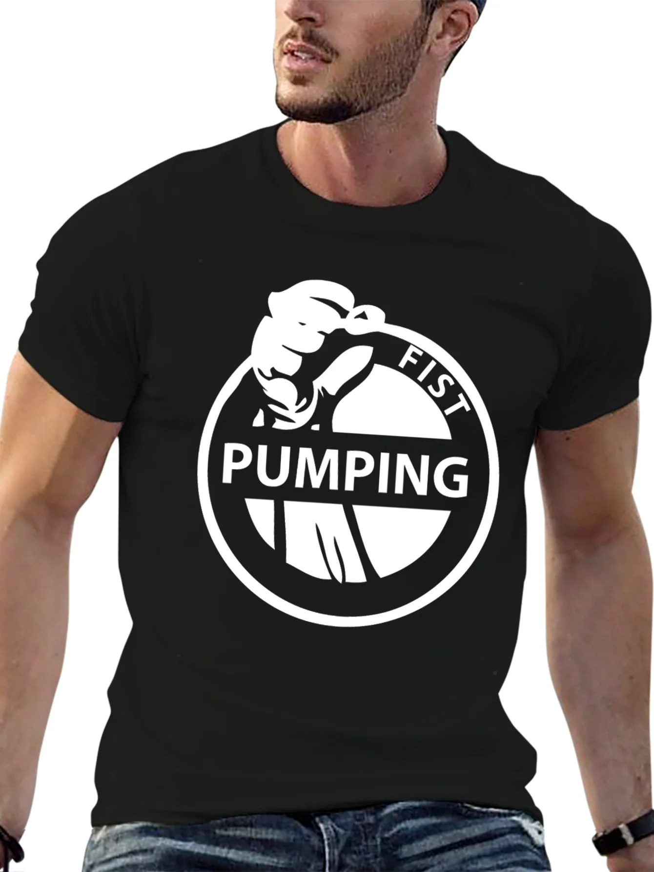 Rebbecca Fist Pumping Design Tee - Black Graphic T-Shirt