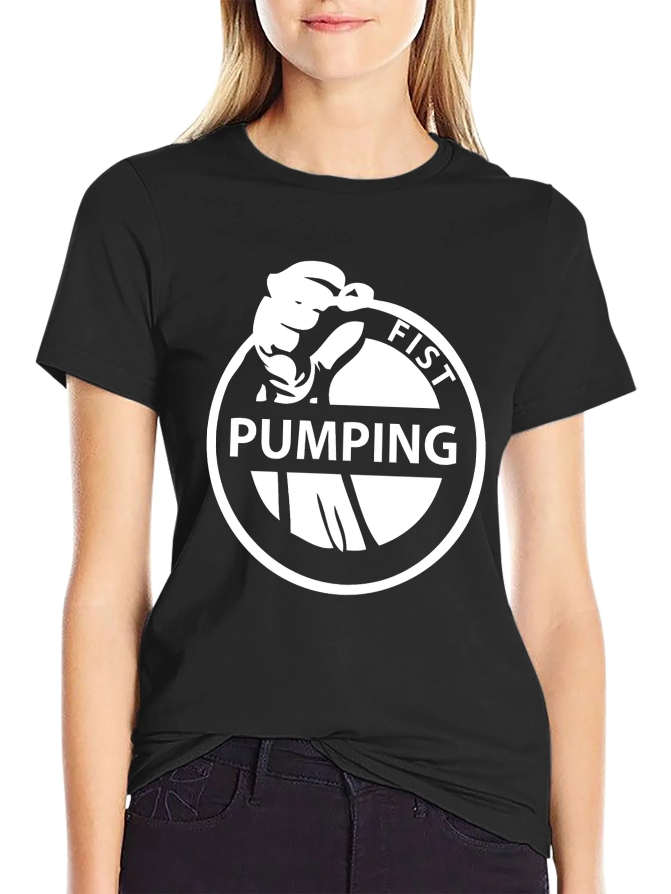 Rebbecca Fist Pumping Design Tee - Black Graphic T-Shirt