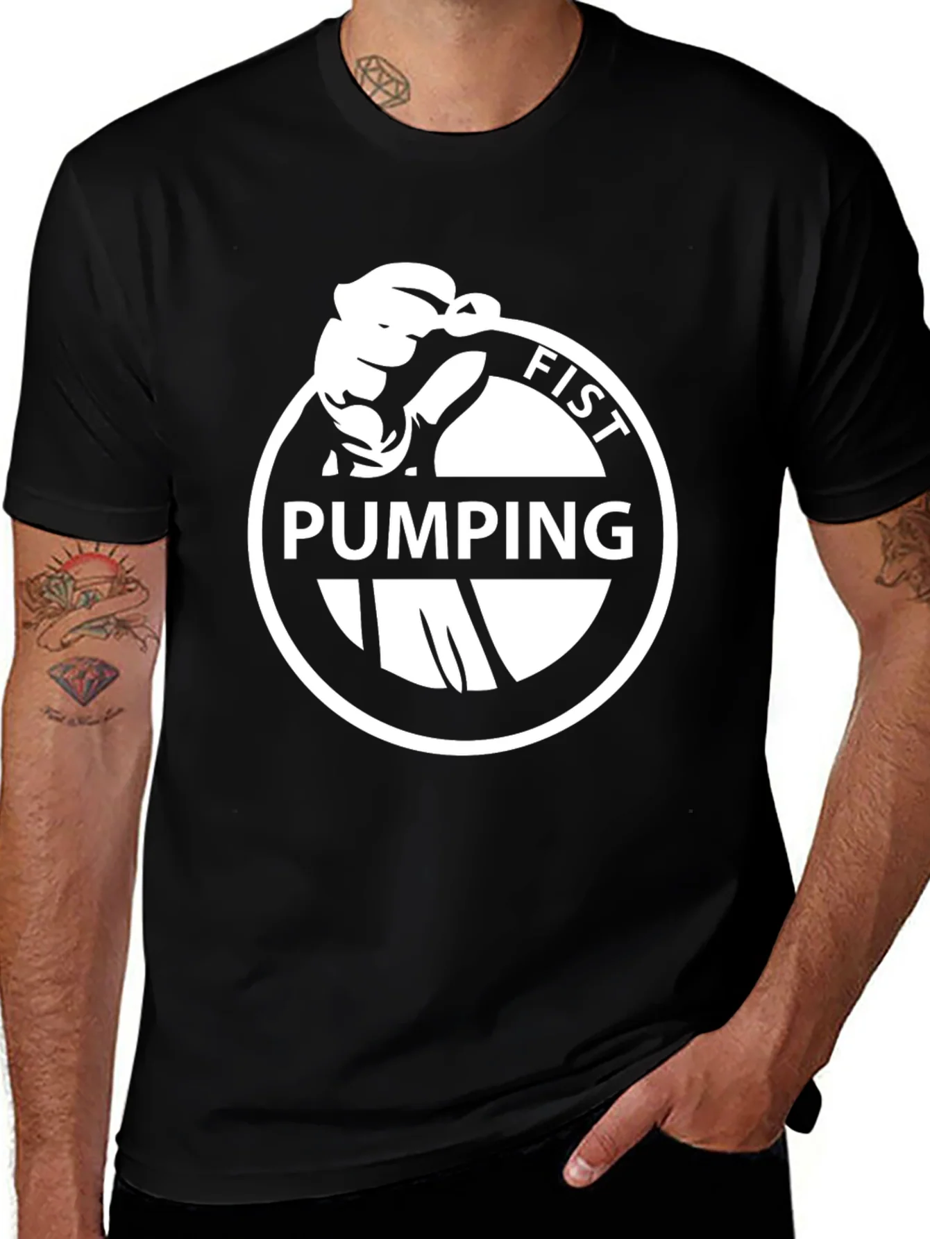 Rebbecca Fist Pumping Design Tee - Black Graphic T-Shirt