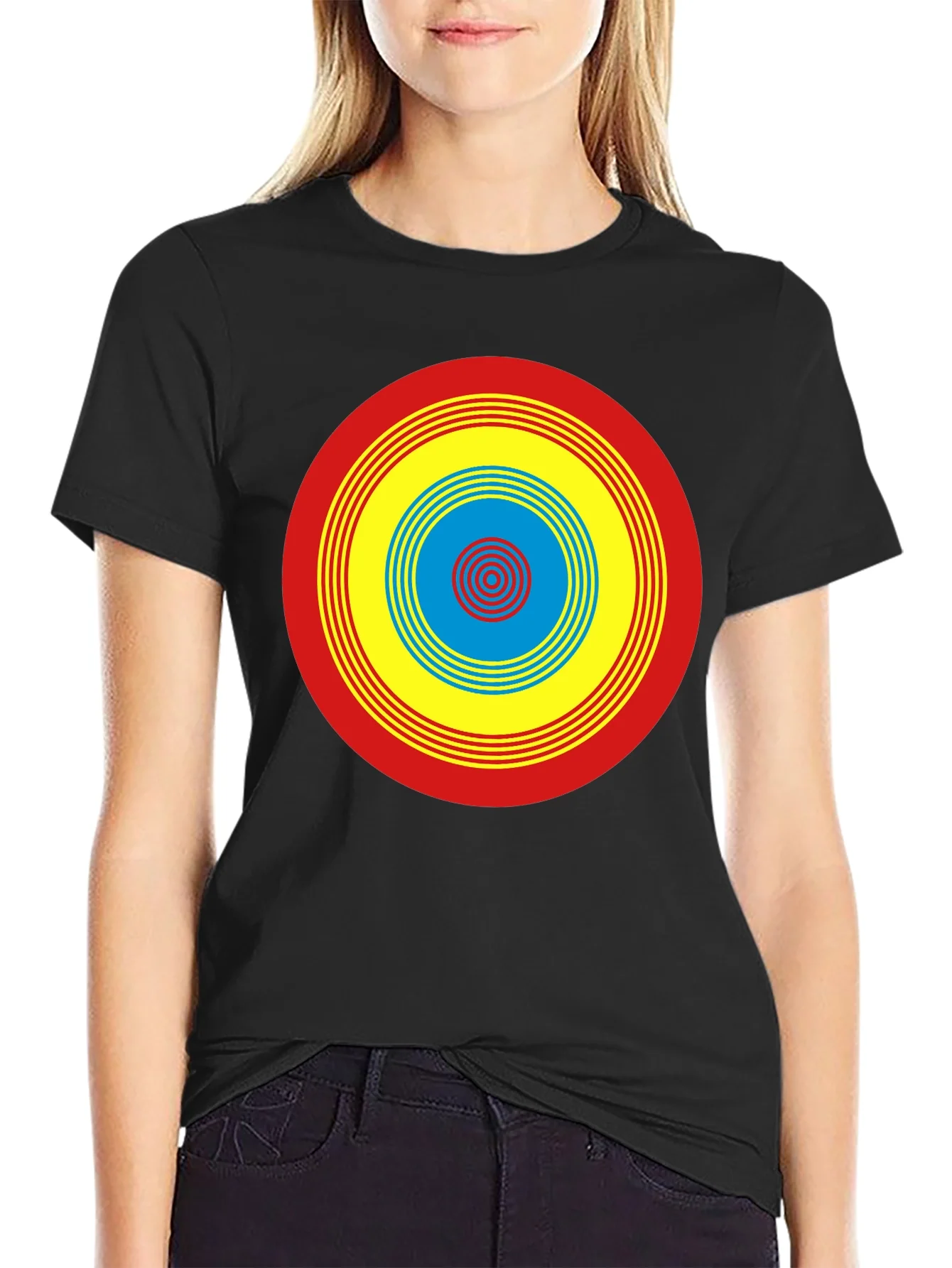 Camiseta Negra con Dise?o Circular Psicod¨¦lico
