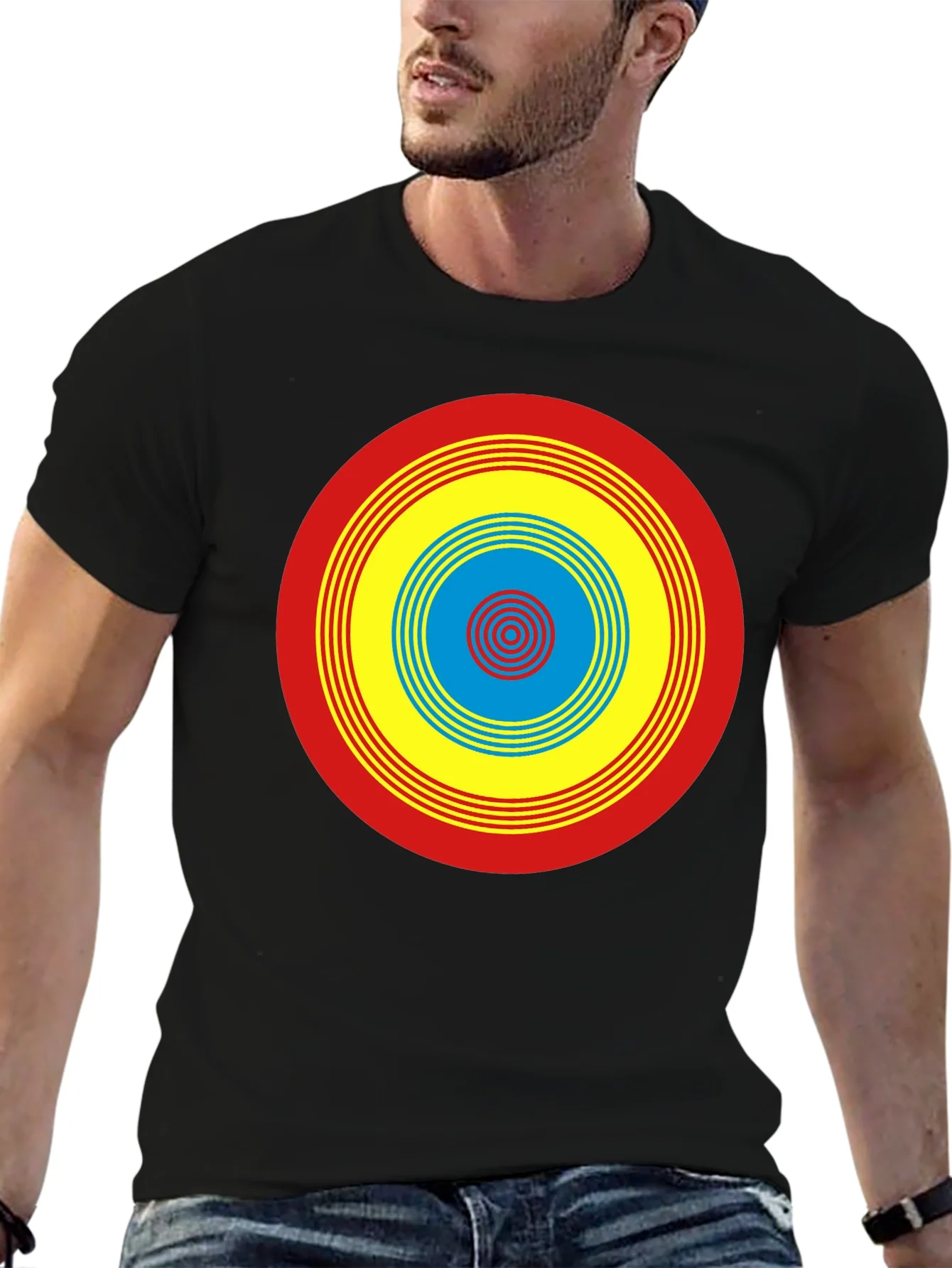 Camiseta Negra con Dise?o Circular Psicod¨¦lico