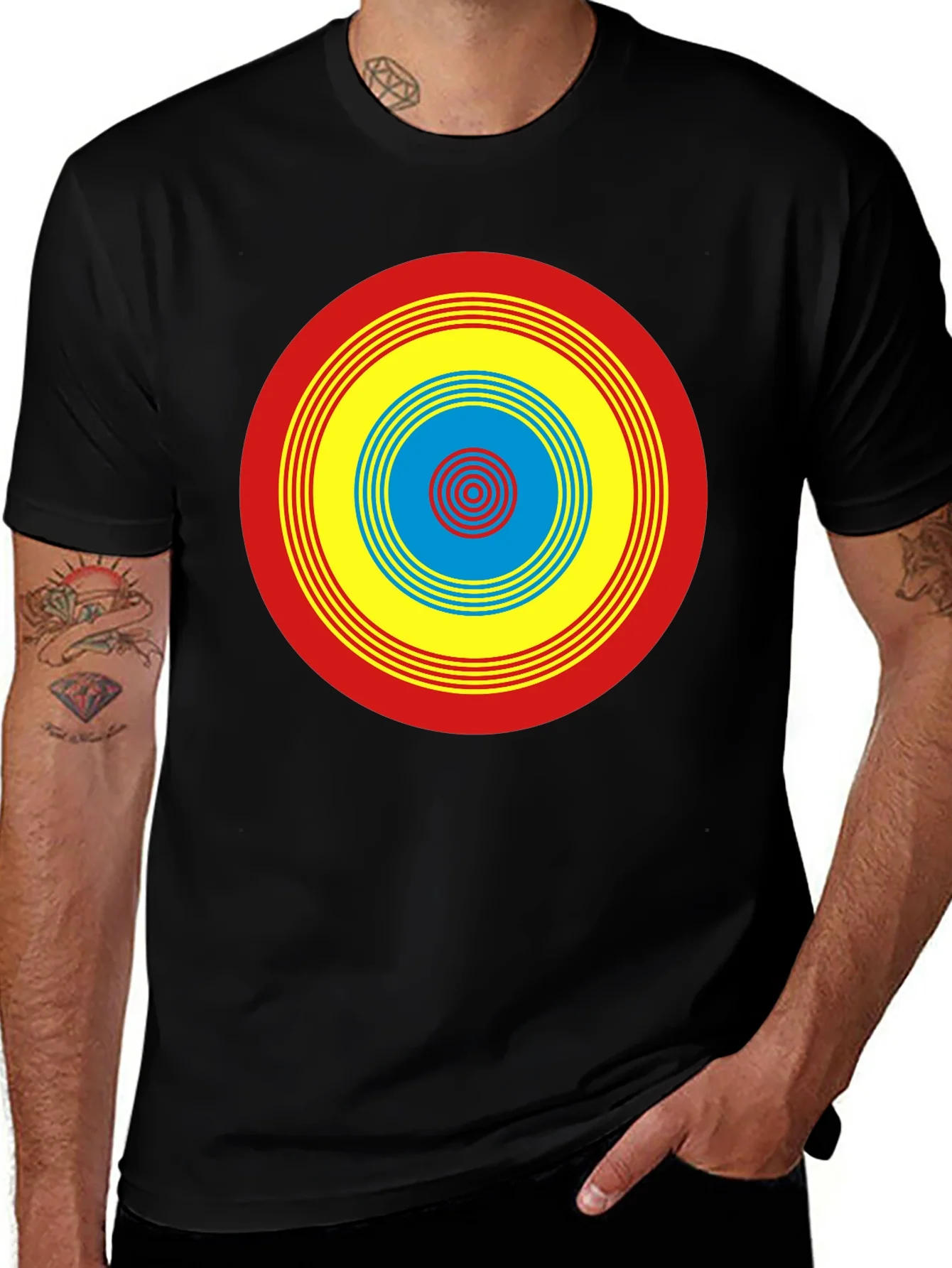 Camiseta Negra con Dise?o Circular Psicod¨¦lico