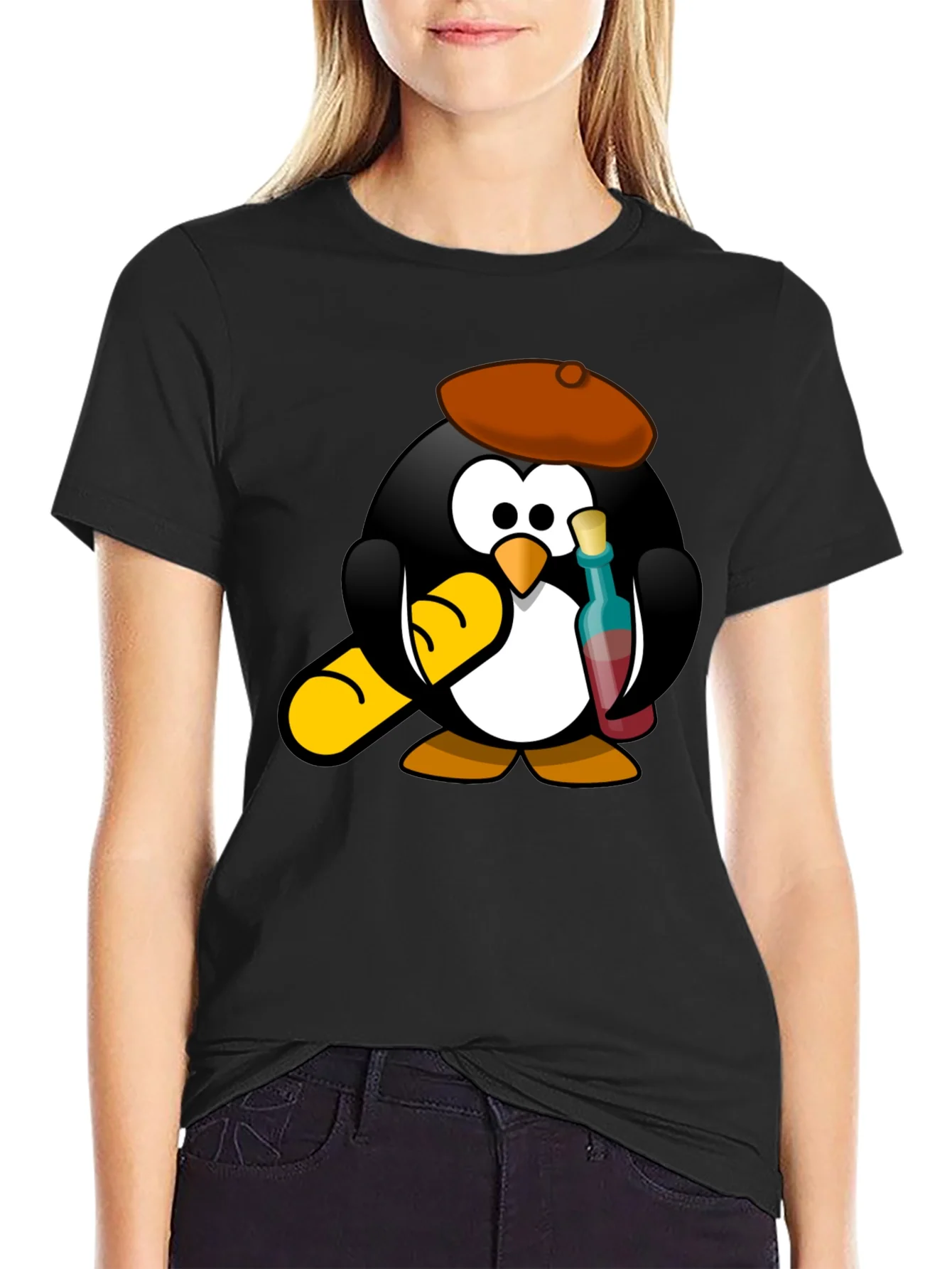 Rebbecca Wine Lover Penguin Black T-Shirt