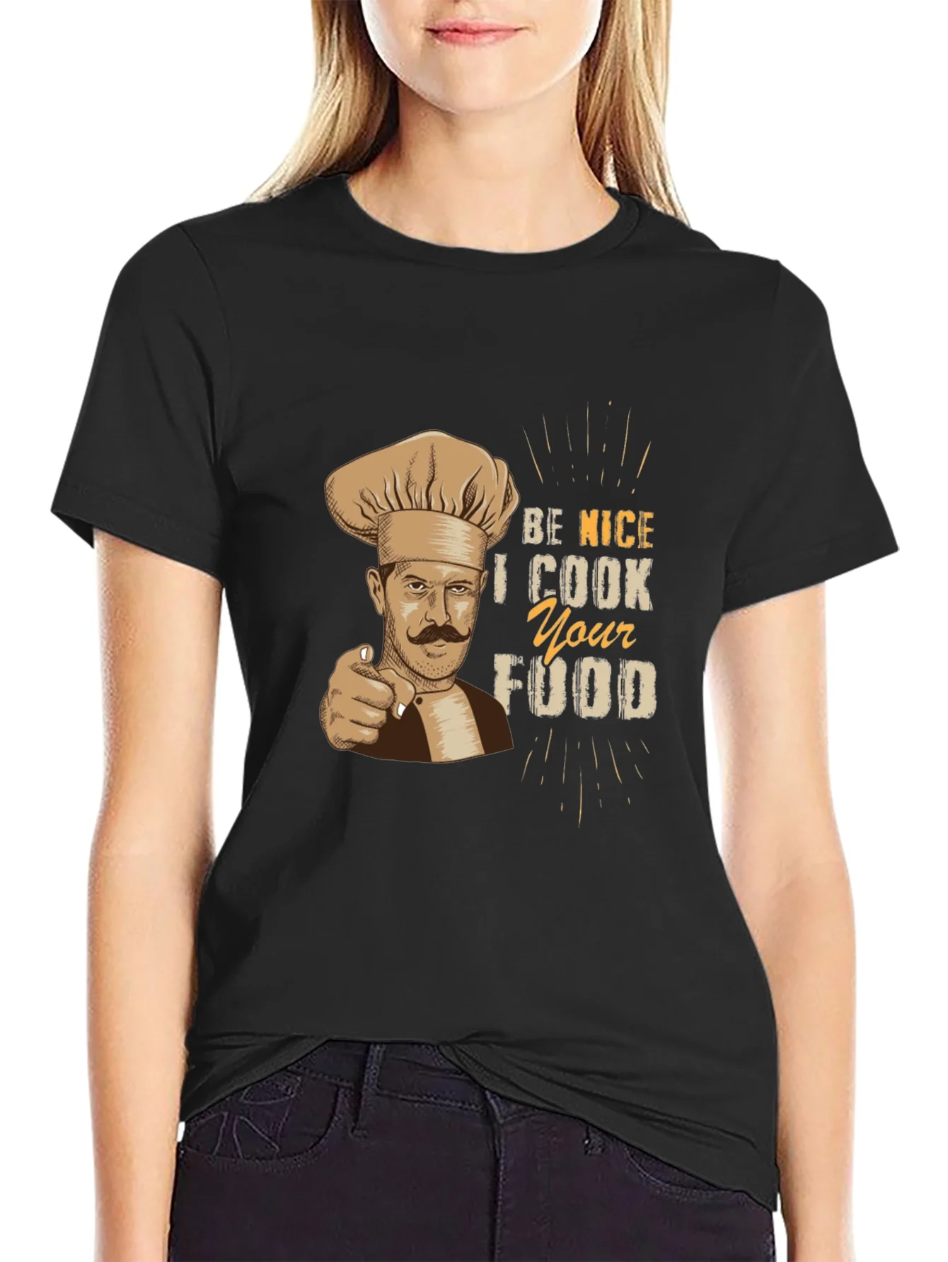 Camiseta Negra Hombre Chef: S¨¦ Amable Cocino tu Comida