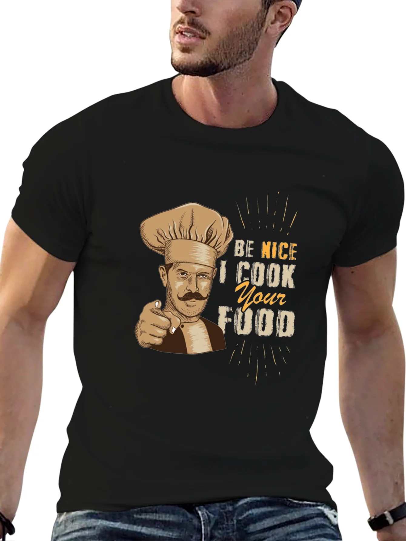 Camiseta Negra Hombre Chef: S¨¦ Amable Cocino tu Comida