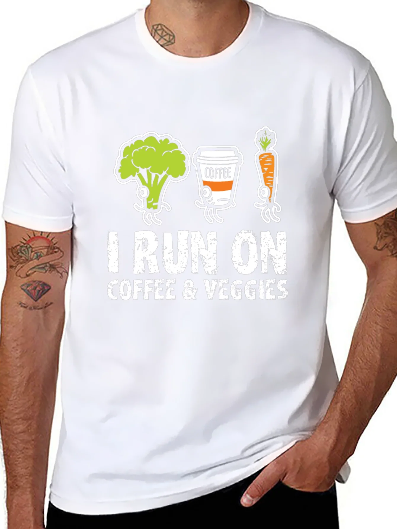 Rebbecca I Run on Coffee & Veggies Graphic T-Shirt