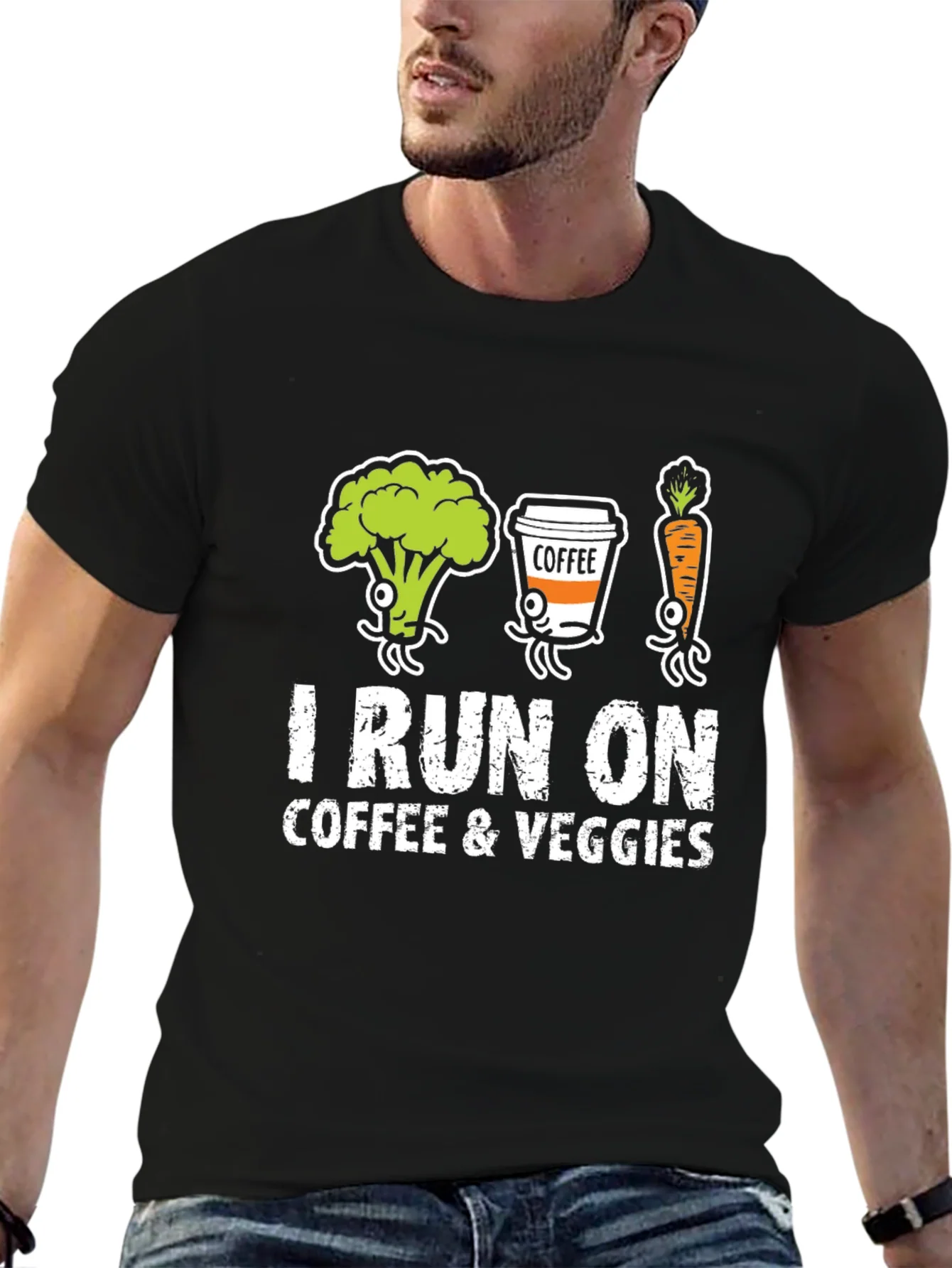 Rebbecca I Run on Coffee & Veggies Graphic T-Shirt