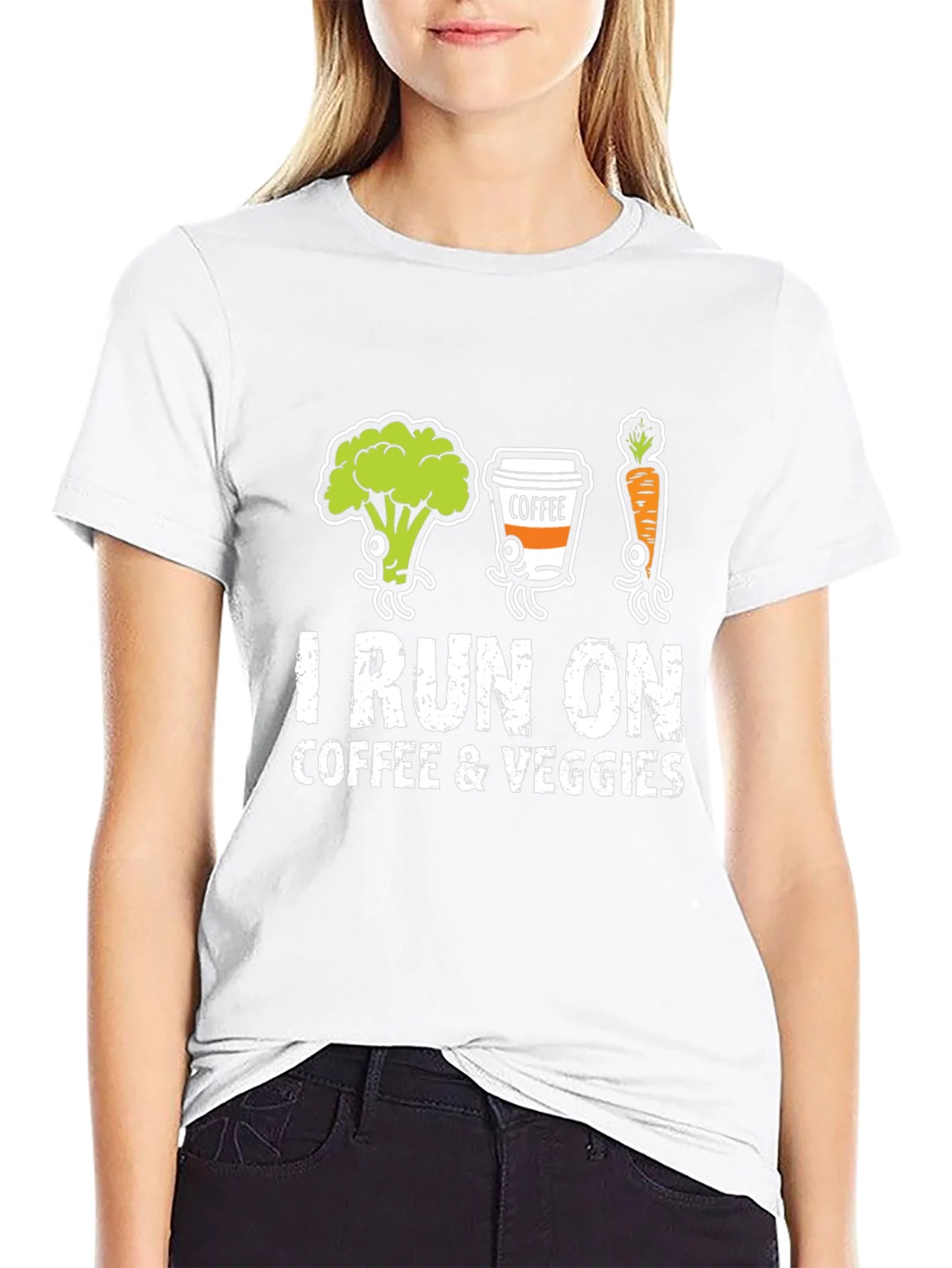 Rebbecca I Run on Coffee & Veggies Graphic T-Shirt