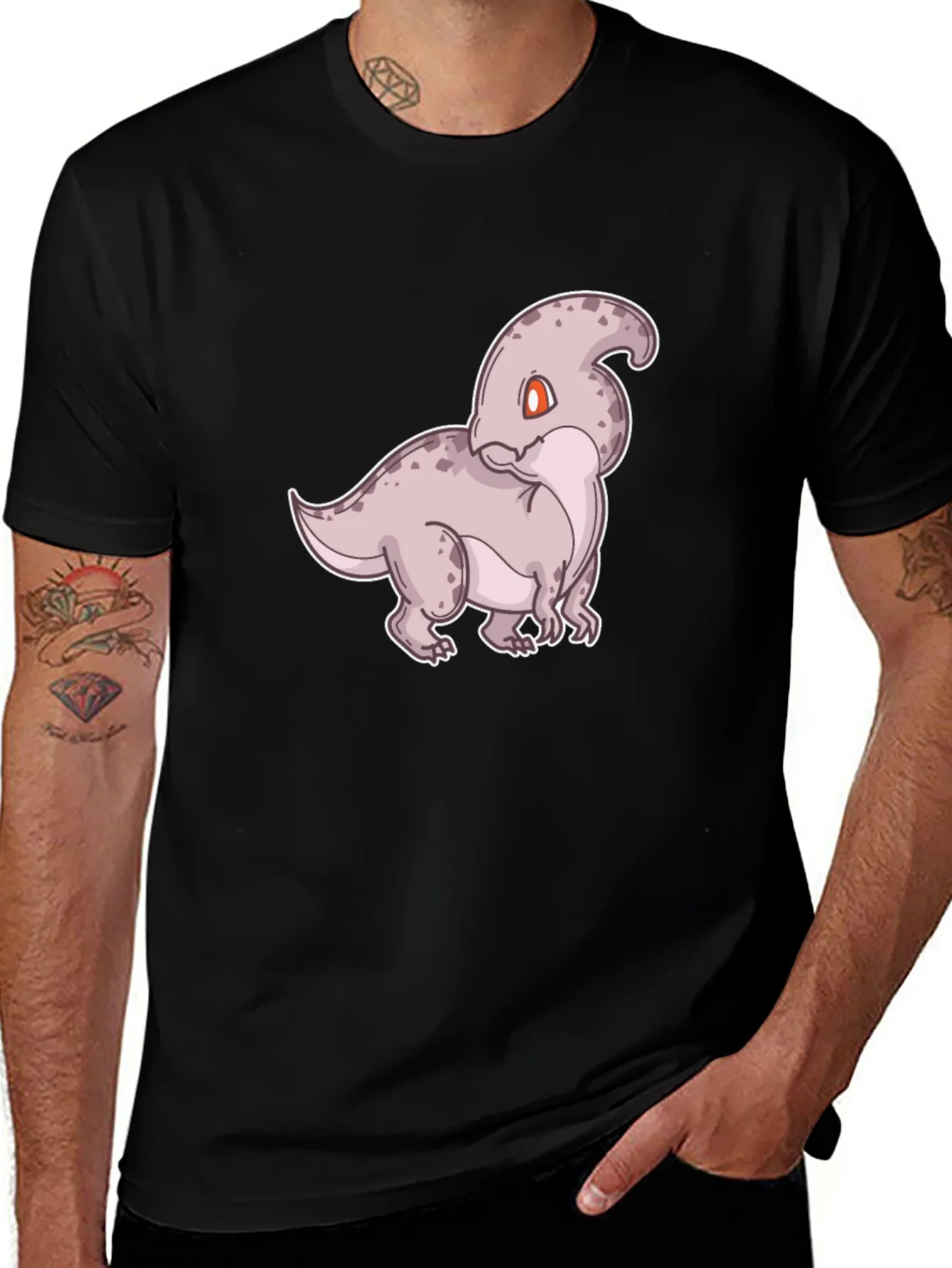 Camiseta Negra con Dise?o de Dinosaurio Parasaurolophus