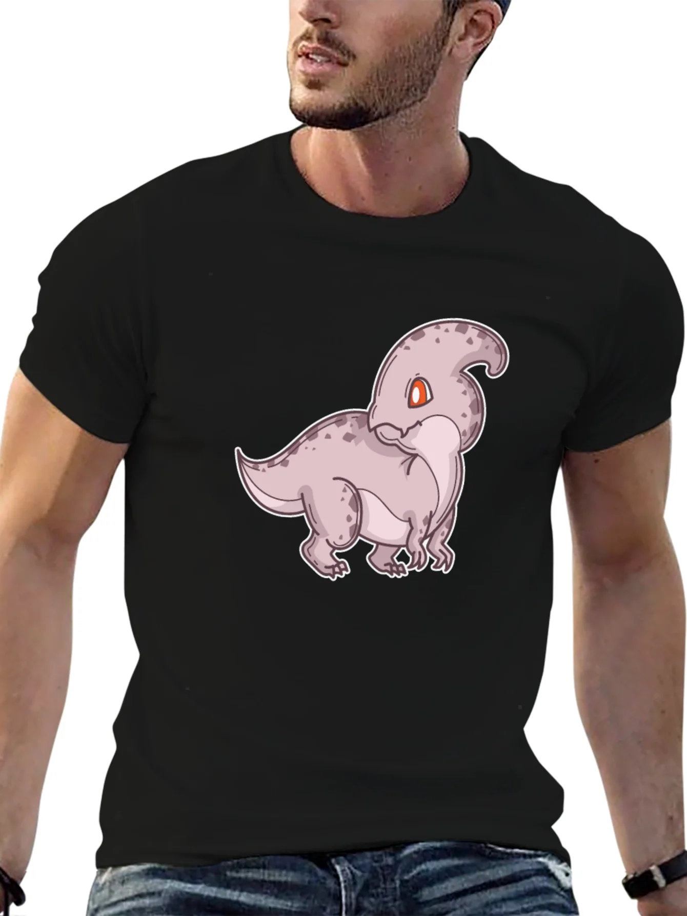 Camiseta Negra con Dise?o de Dinosaurio Parasaurolophus