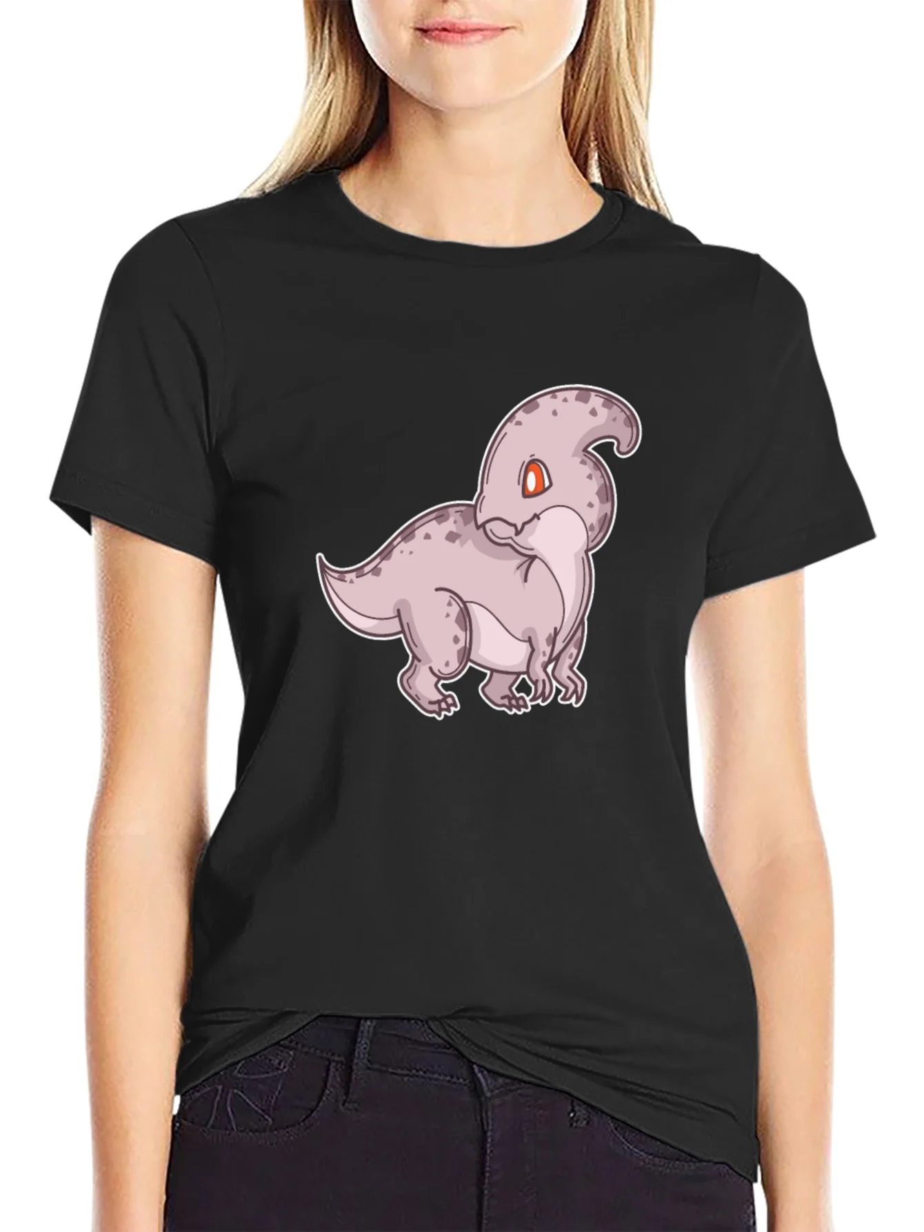 Camiseta Negra con Dise?o de Dinosaurio Parasaurolophus