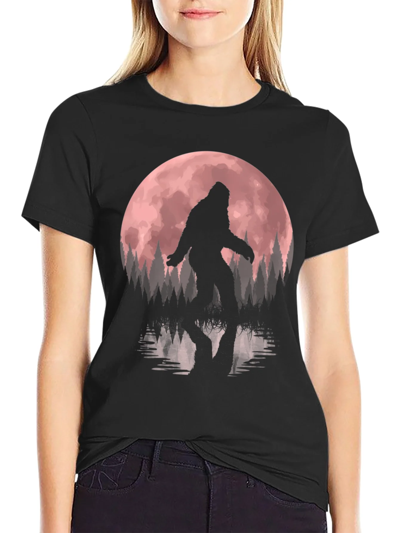Rebbecca Bigfoot Moon Mens Black T-Shirt