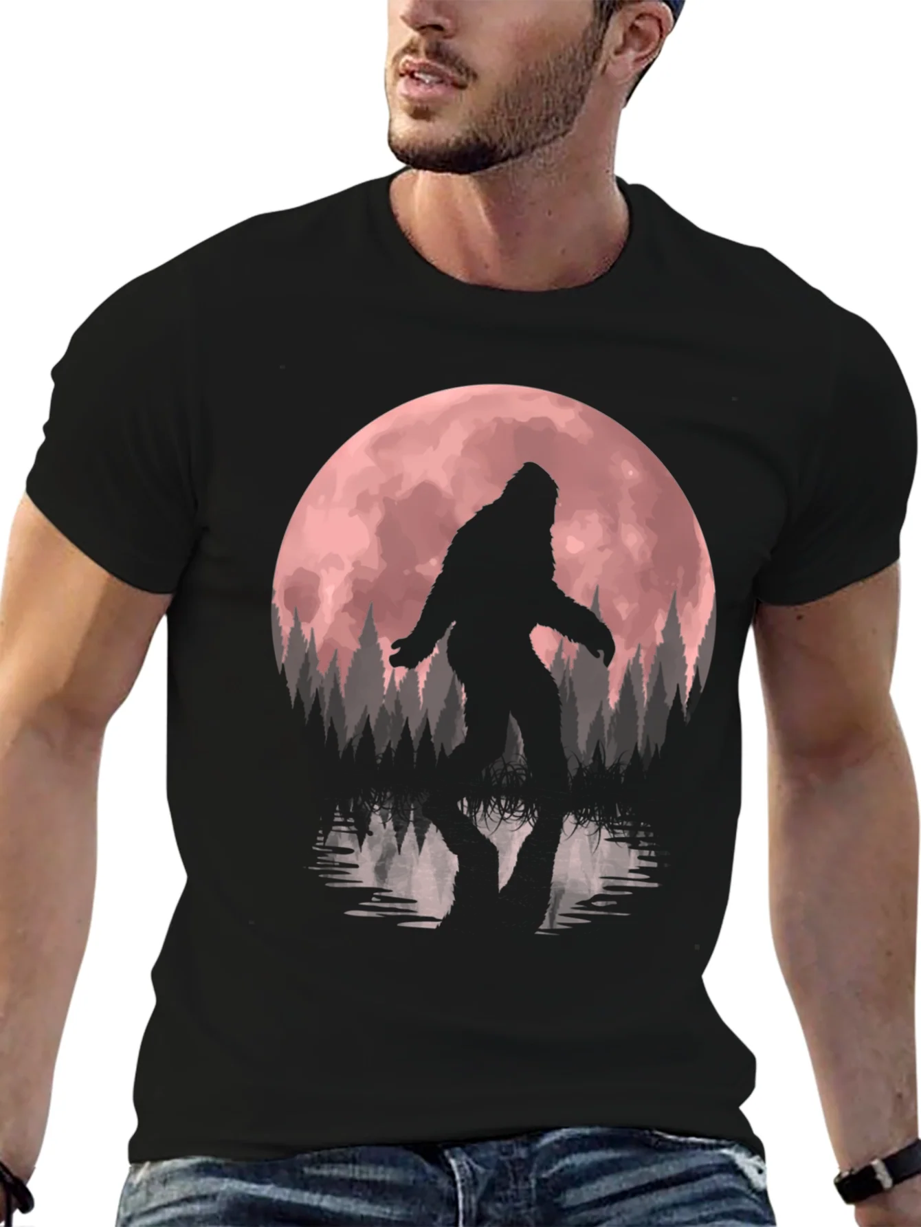 Rebbecca Bigfoot Moon Mens Black T-Shirt