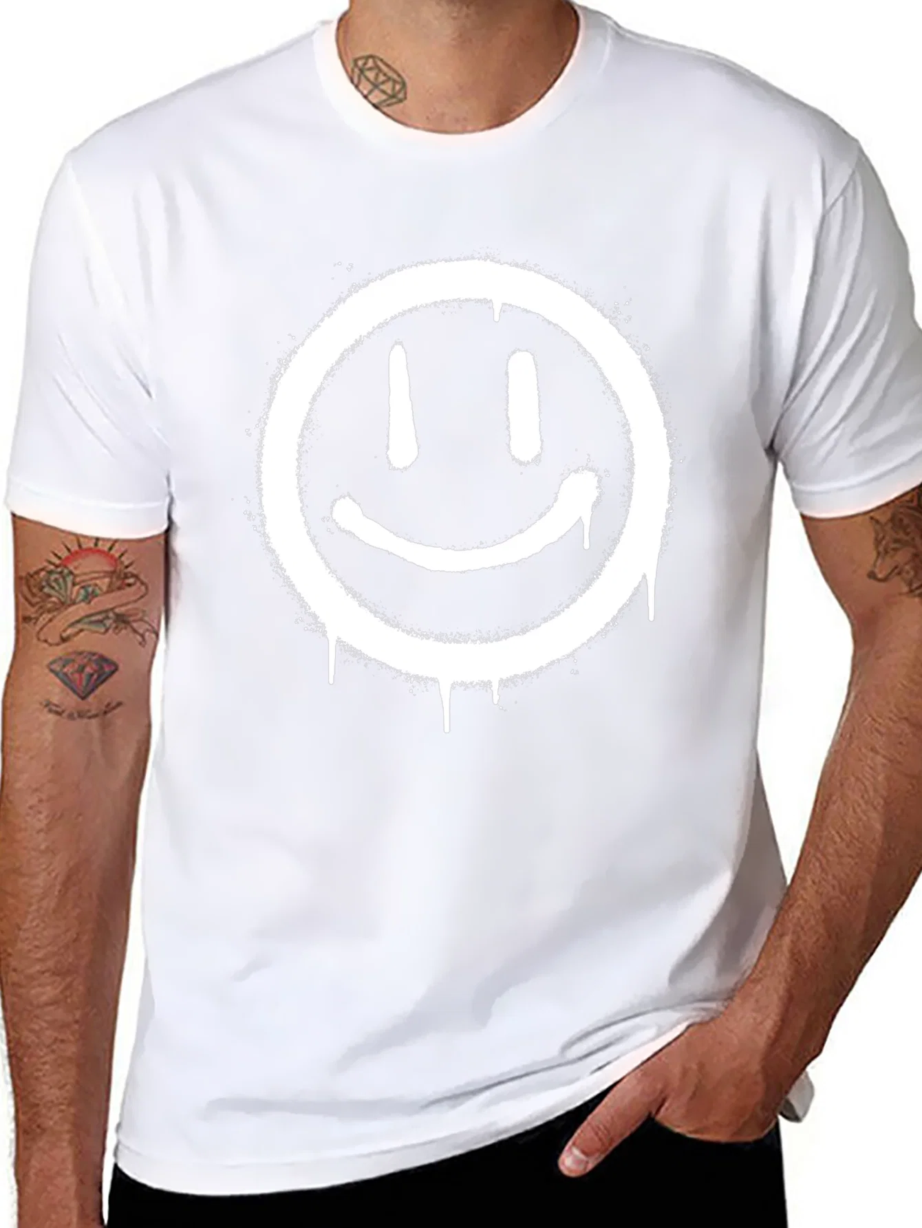 Rebbecca Smiley Face Graphic T-Shirt - Mens Black Tee