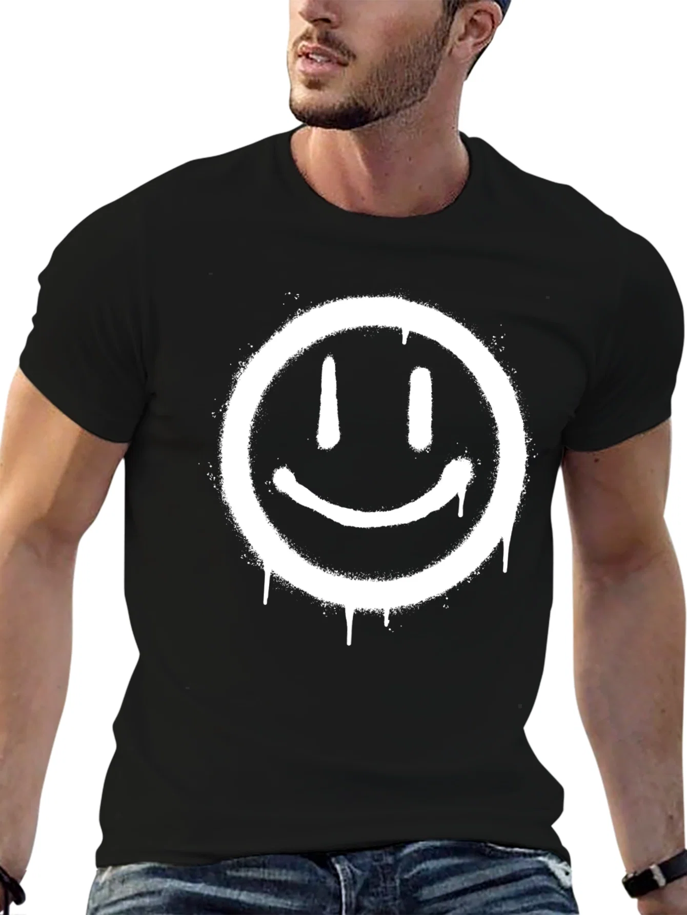 Rebbecca Smiley Face Graphic T-Shirt - Mens Black Tee