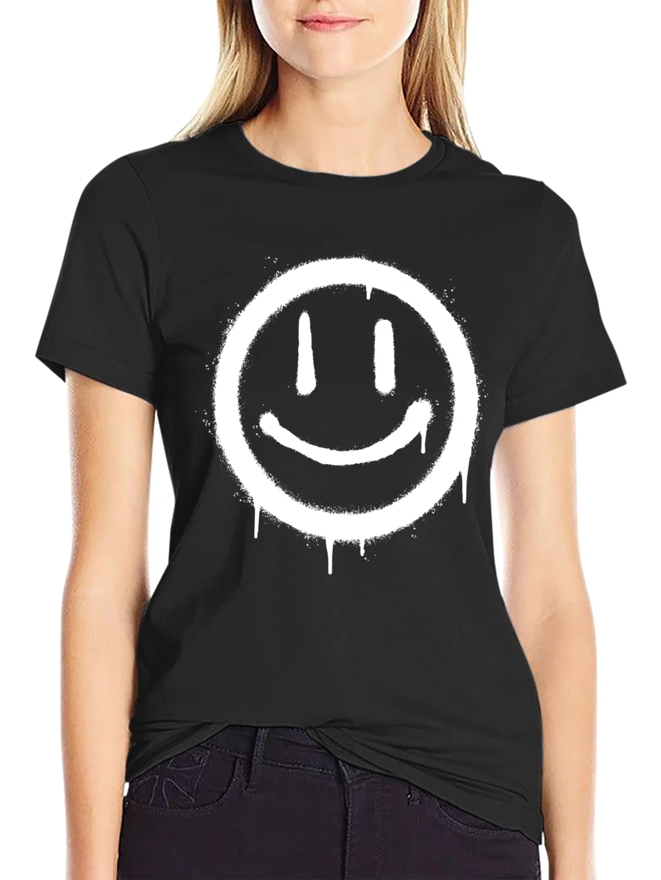 Rebbecca Smiley Face Graphic T-Shirt - Mens Black Tee
