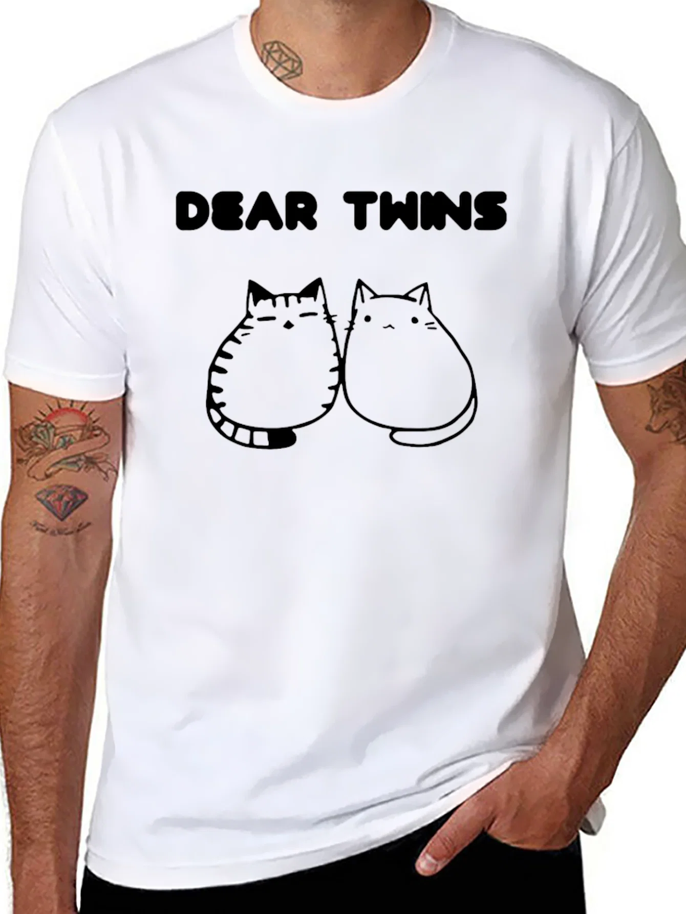 Rebbecca Dear Twins Cat Graphic Black T-Shirt