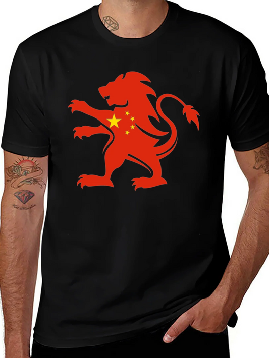 Rebbecca China Flag Lion Graphic Black T-Shirt