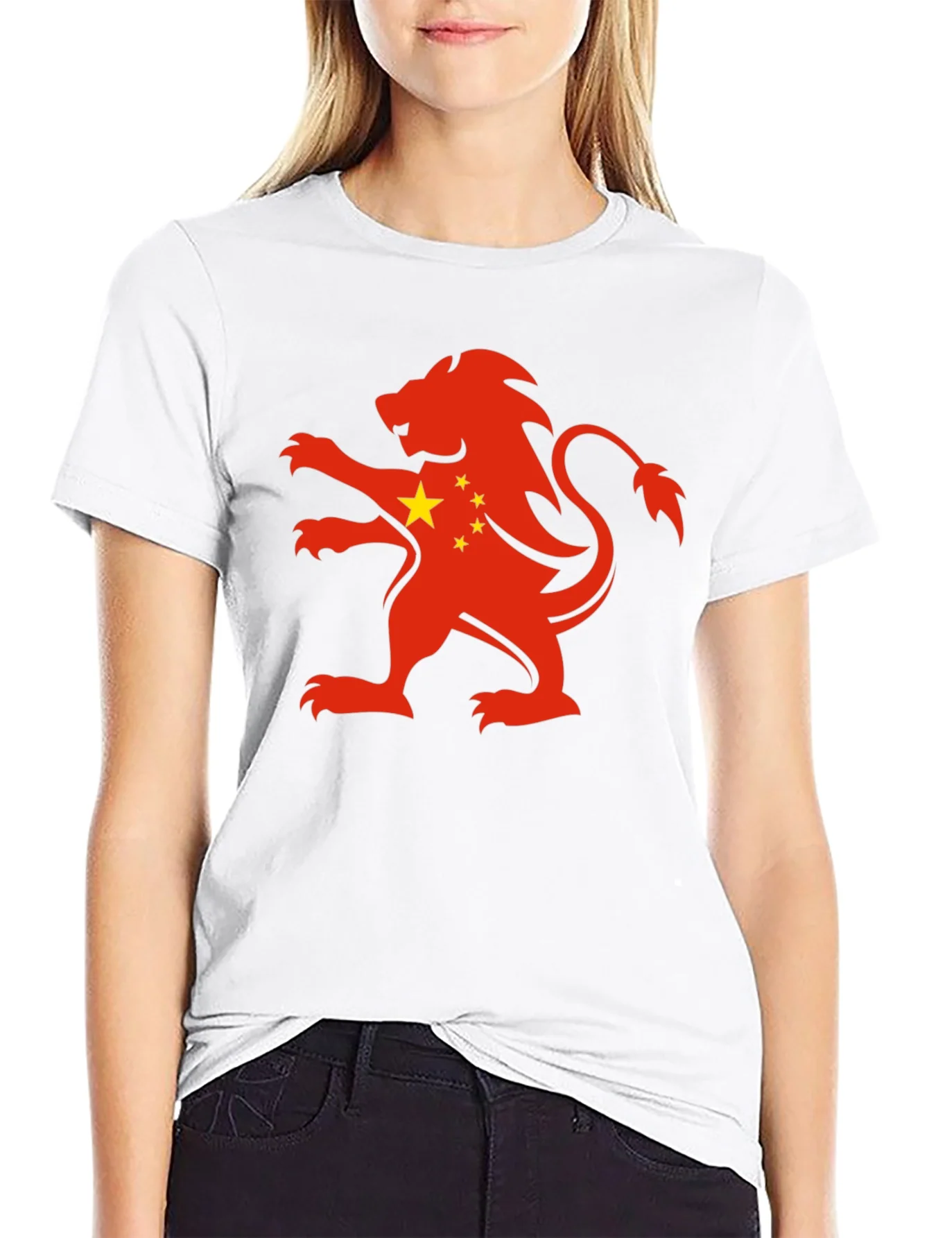 Rebbecca China Flag Lion Graphic Black T-Shirt