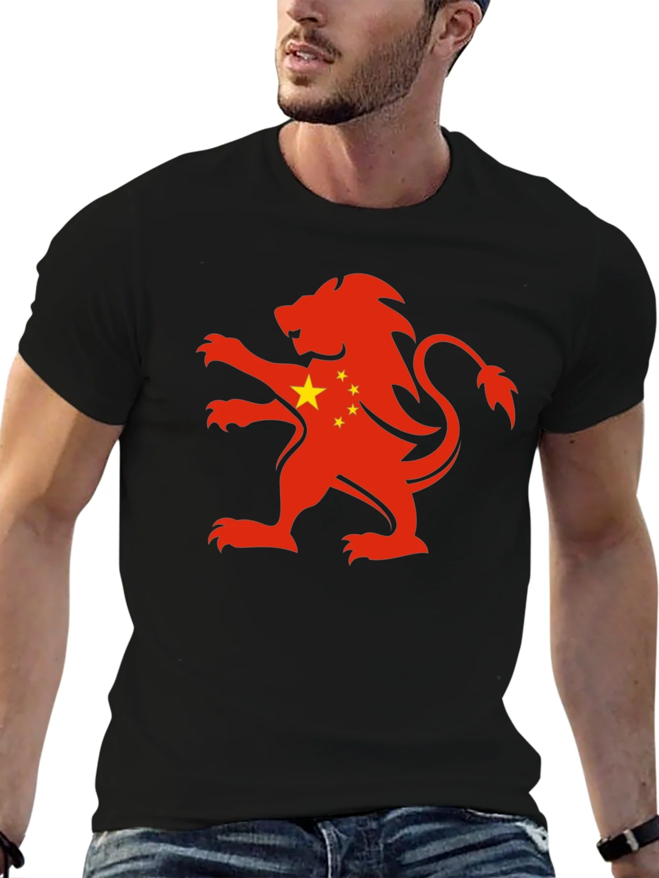Rebbecca China Flag Lion Graphic Black T-Shirt