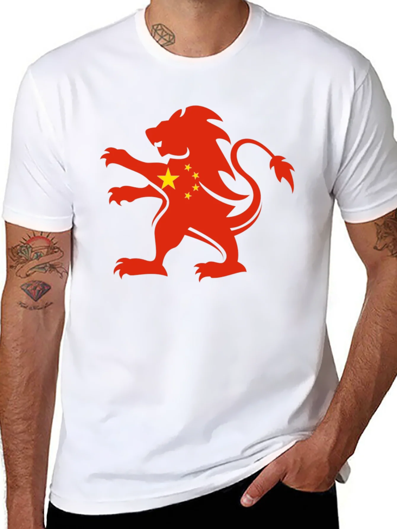 Rebbecca China Flag Lion Graphic Black T-Shirt