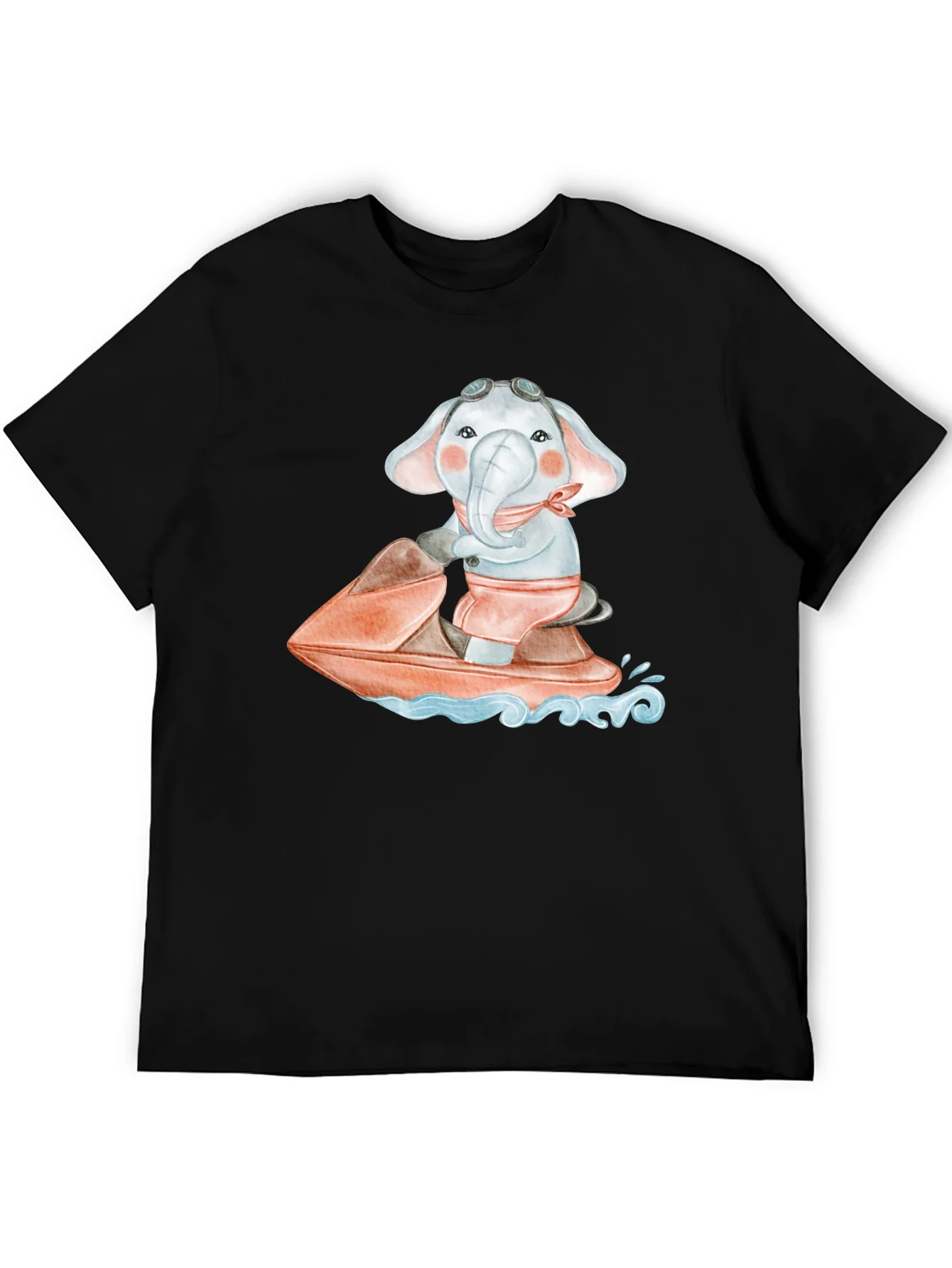 Camiseta Negra con Elefante en Moto Acu¨¢tica