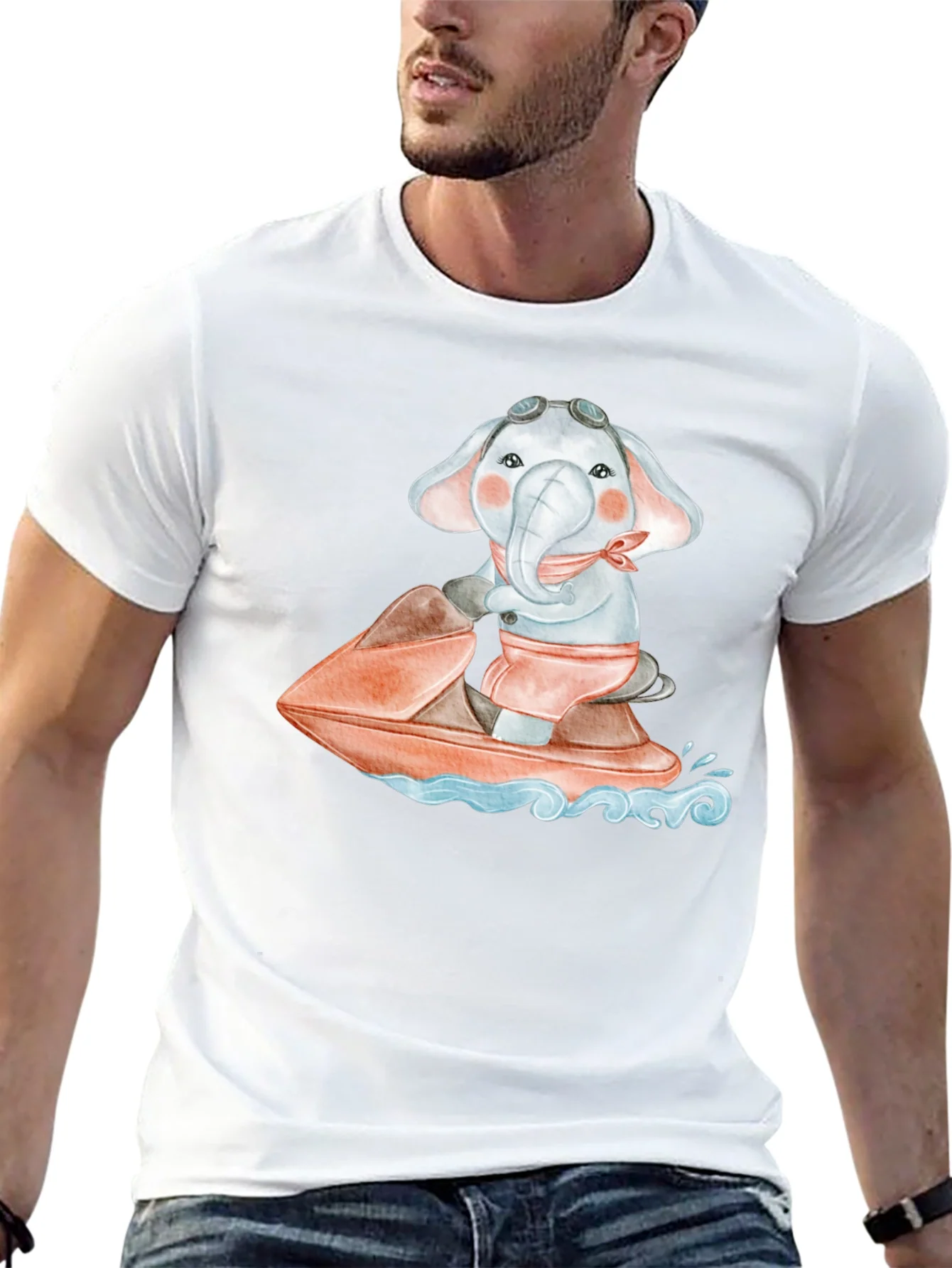 Camiseta Negra con Elefante en Moto Acu¨¢tica