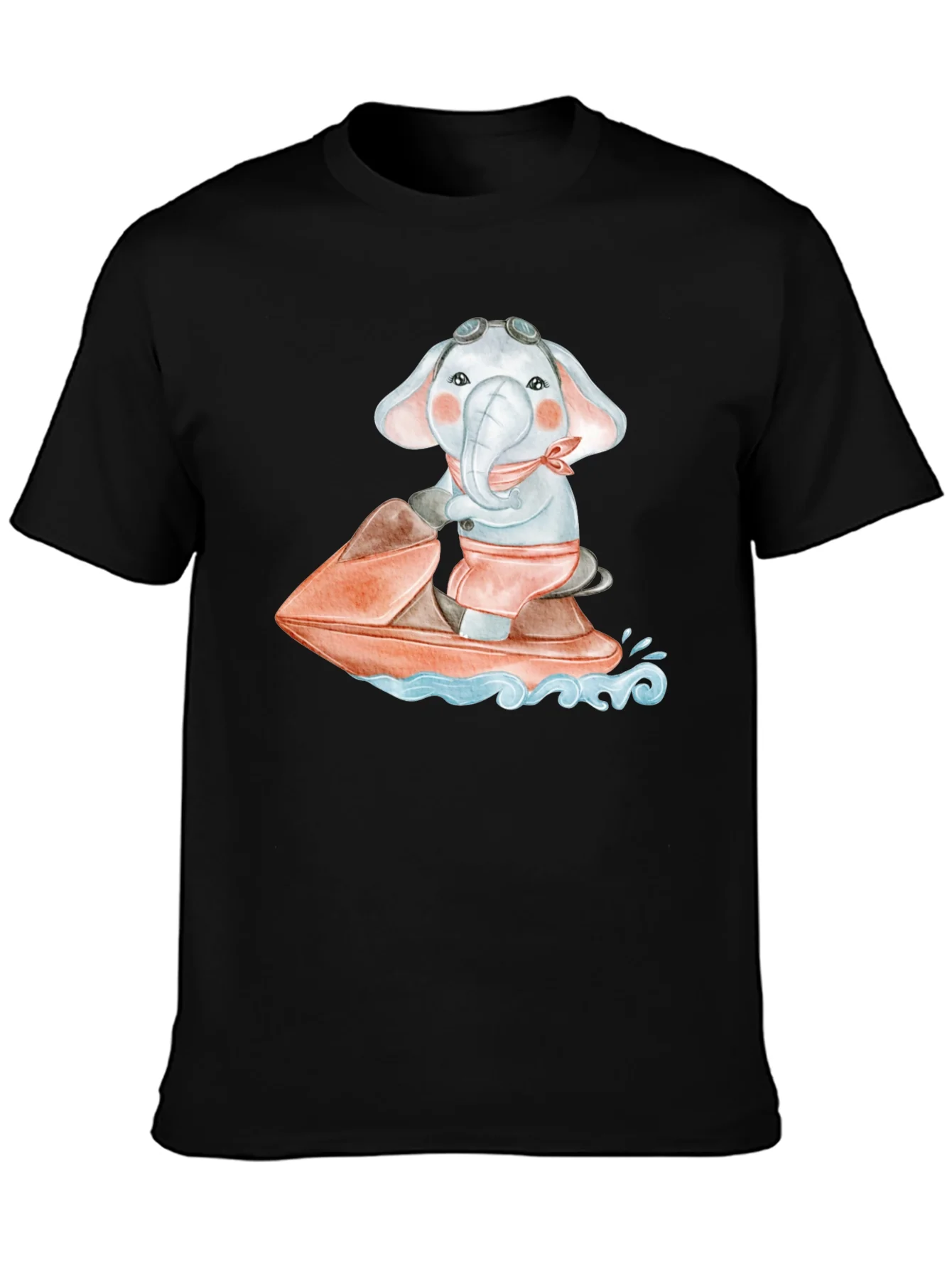 Camiseta Negra con Elefante en Moto Acu¨¢tica