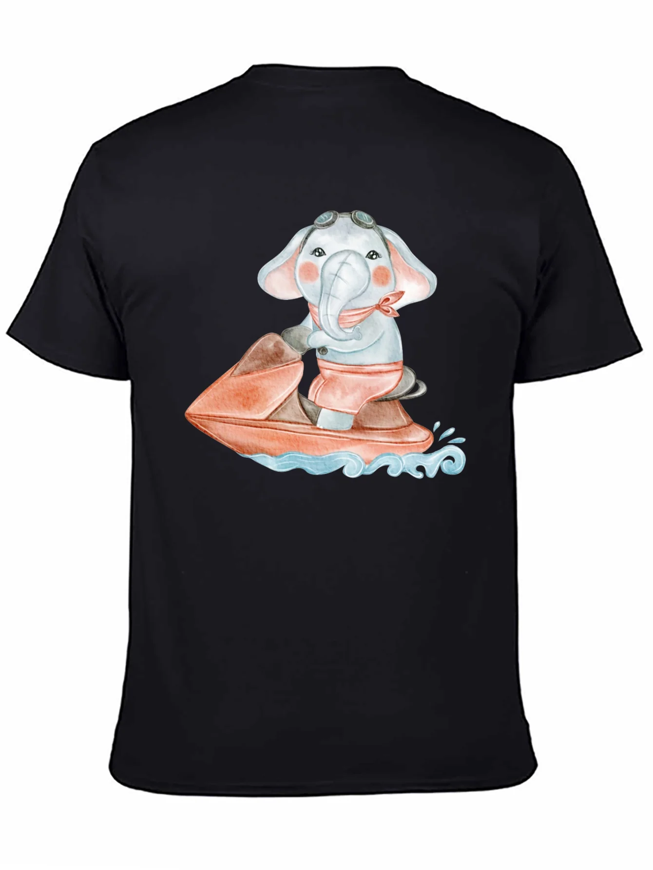 Camiseta Negra con Elefante en Moto Acu¨¢tica