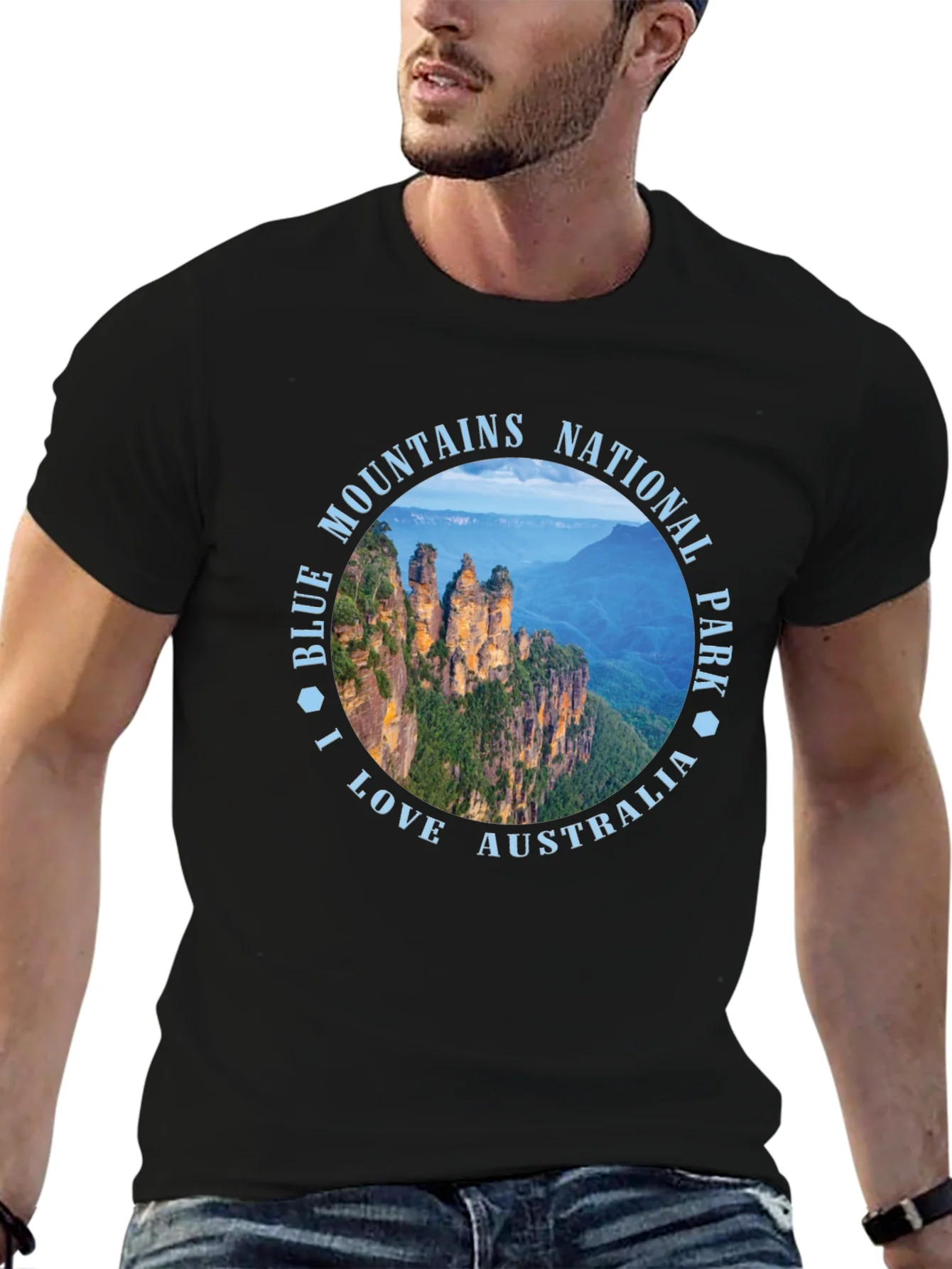 Camiseta Negra Blue Mountains Australia