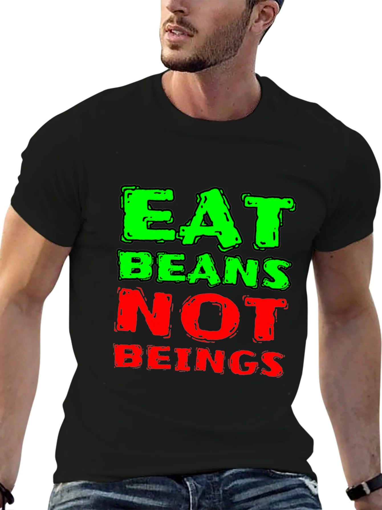 Rebbecca Eat Beans Not Beings Black Graphic T-Shirt