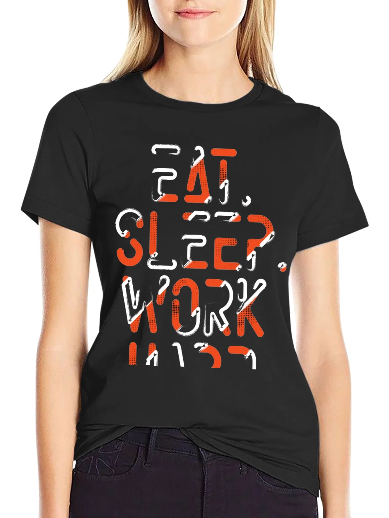 Rebbecca Eat Sleep Work Repeat Black Graphic Tee