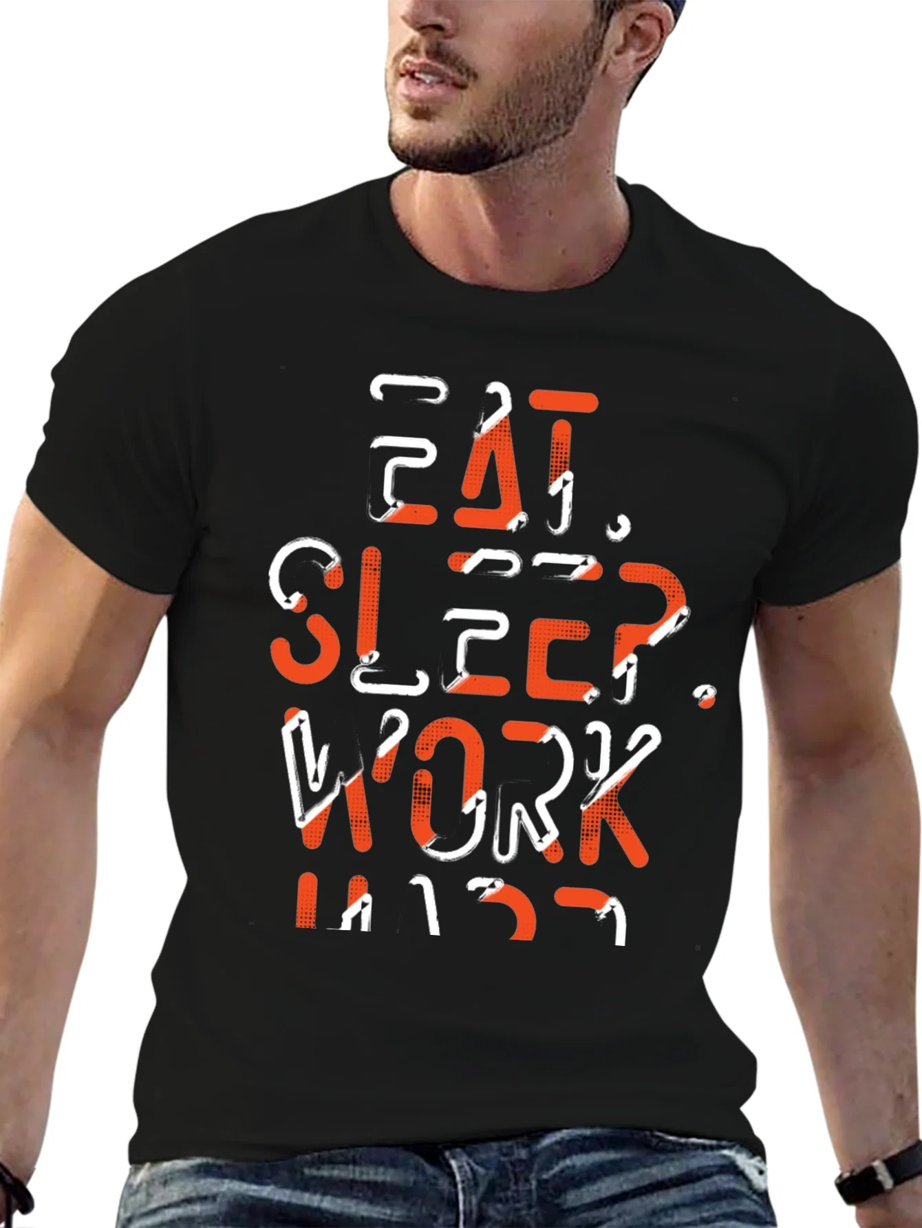 Rebbecca Eat Sleep Work Repeat Black Graphic Tee