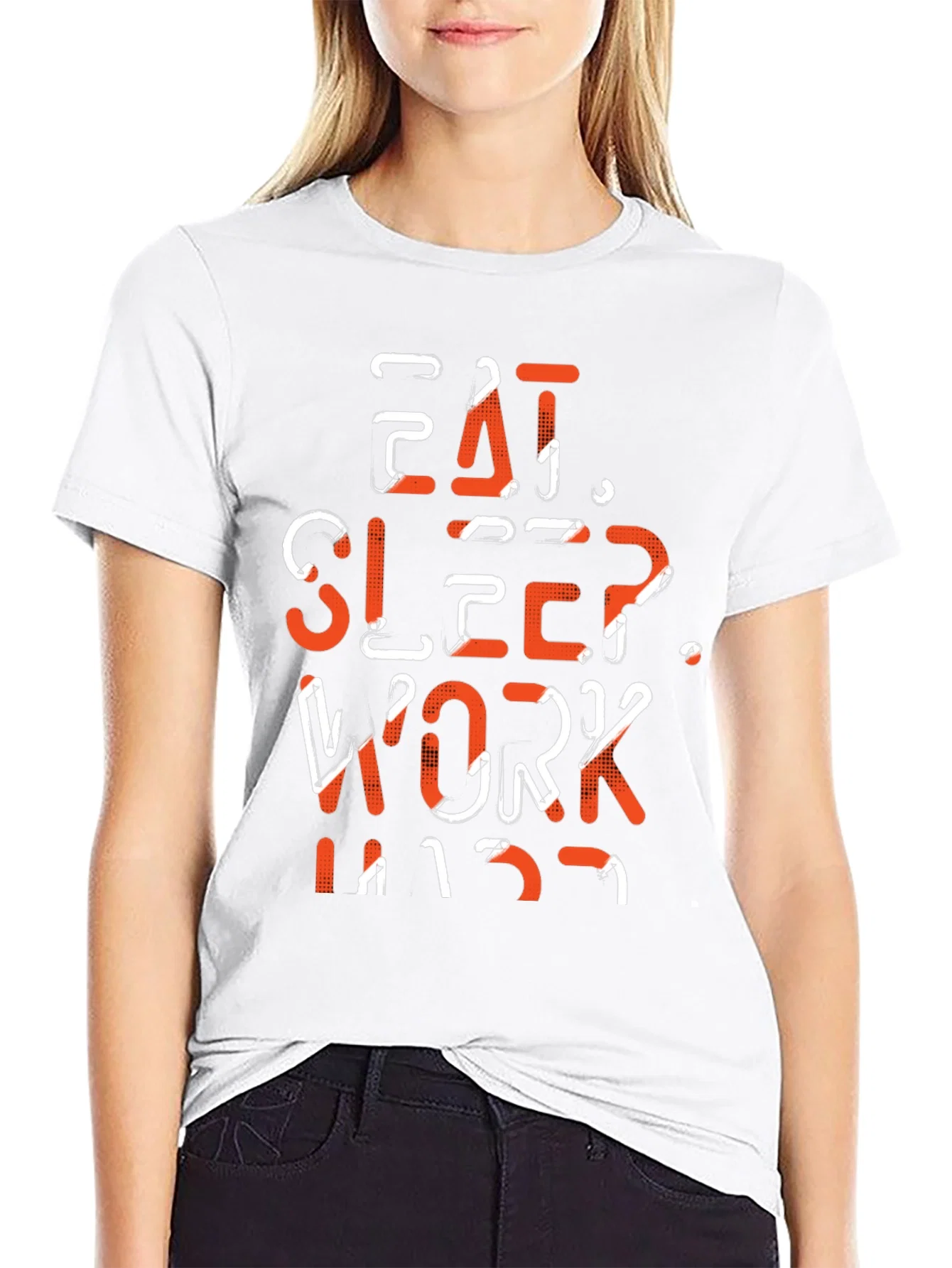 Rebbecca Eat Sleep Work Repeat Black Graphic Tee